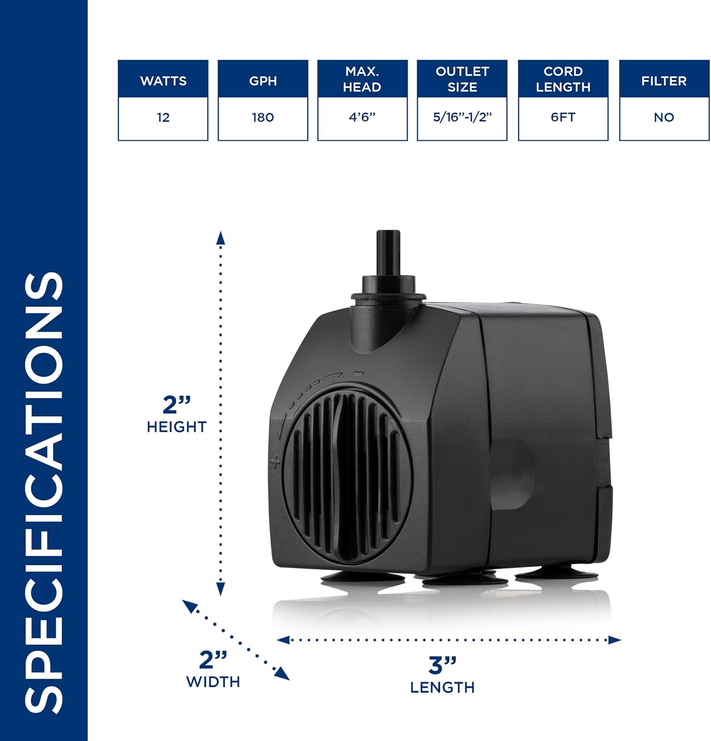Alpine Corporation Outdoor Decor Power Head Pump for Small to Medium Fountains, Statuary, and Birdbaths with Moving Water