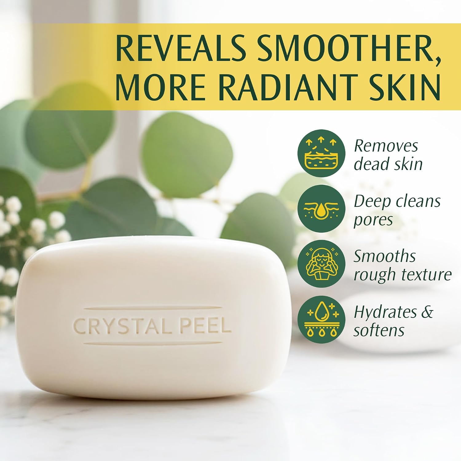 Exfoliating Bar Soap for Men & Women, Crystal Peel Luxury Microdermabrasion Hydrating & Exfoliating Body Soap Bar Solid Magnesium Mineral Scrub for Buffing Away Dirt & Oil Smooths Skin, Lemongrass 8oz