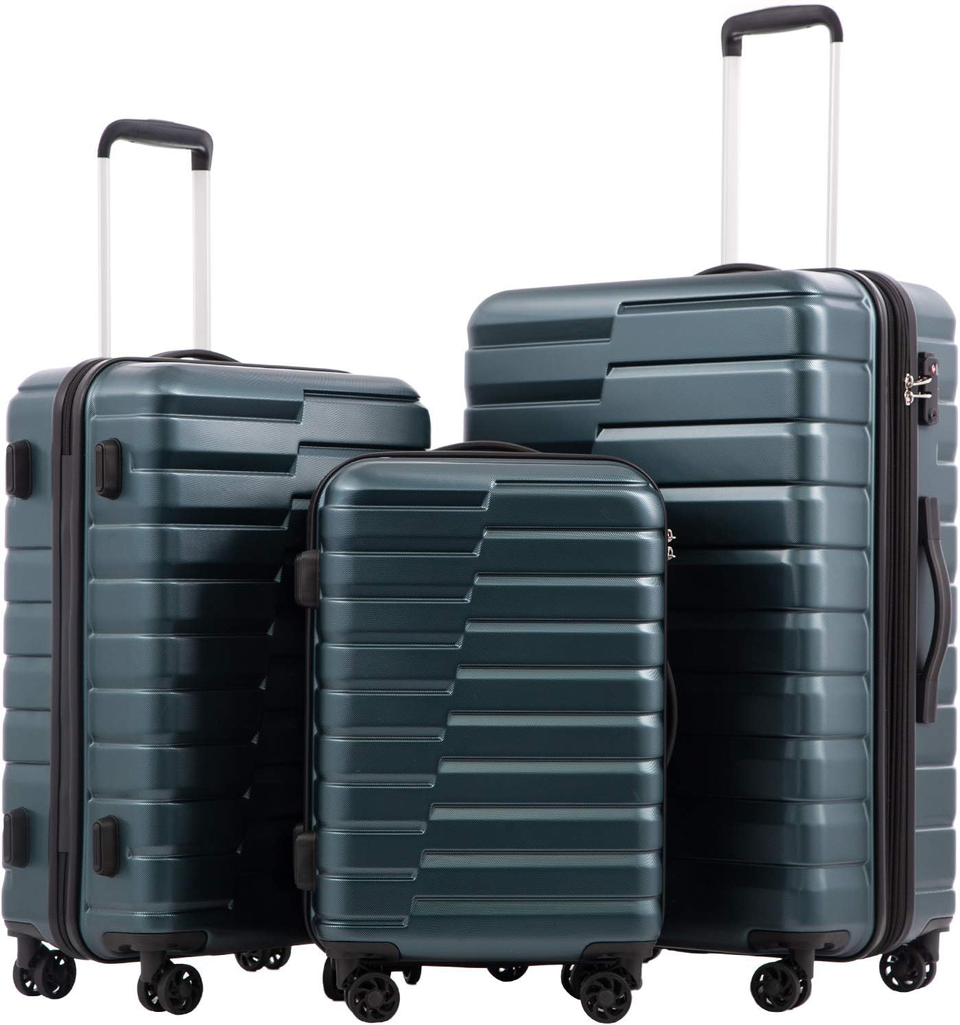 Coolife Lightweight Luggage with TSA Lock, 3 Piece Set Teal Blue | Suitcase Set with 360° Smooth-Rolling Dual Spinner Wheels, Expandable