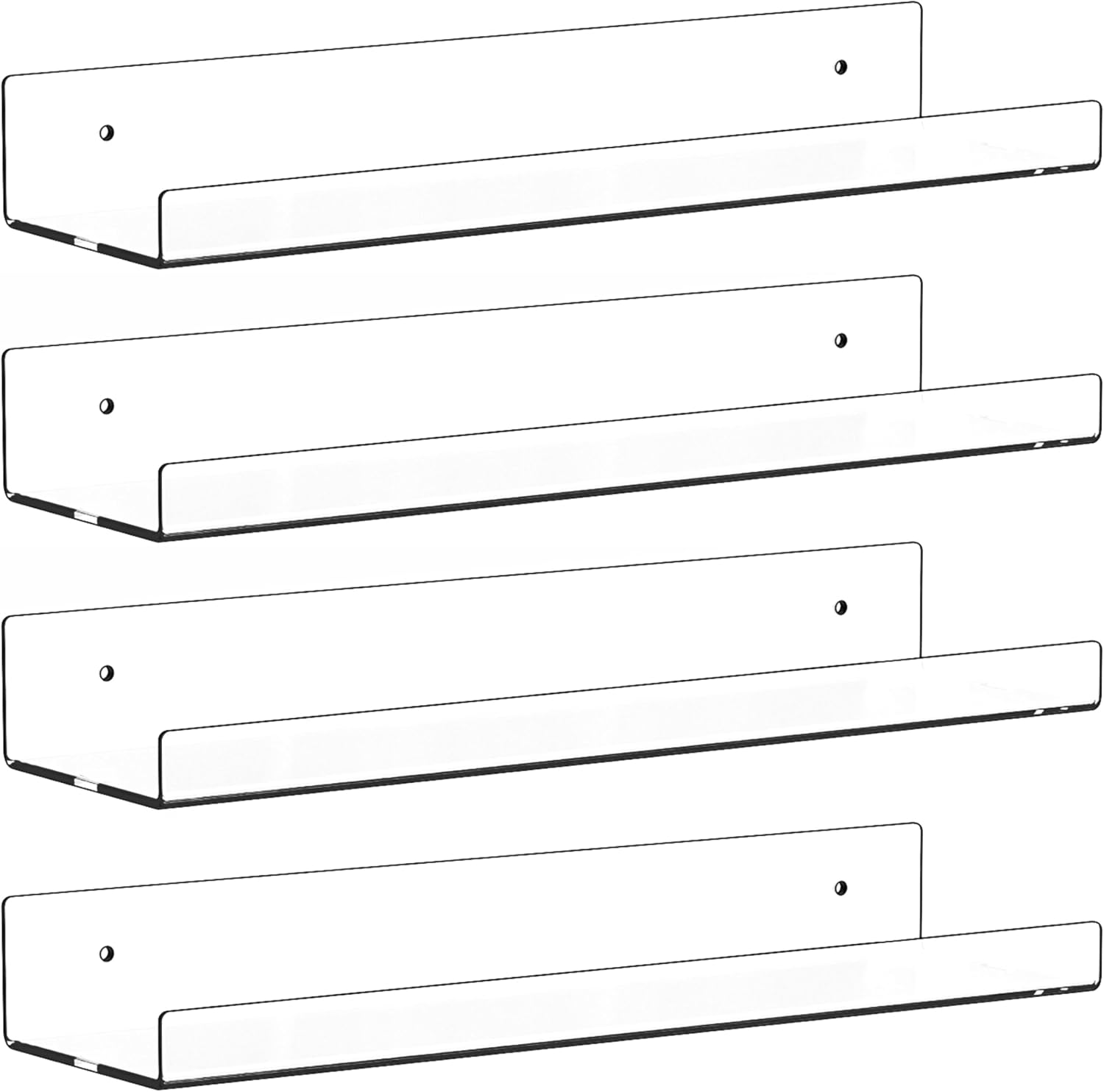 2 Pack Clear Acrylic Shelves for Wall with Adhesive, 15 Inch No Drill Floating Shelves for Bathroom, Bedroom, Renter Friendly, Kids Room Bookshelf