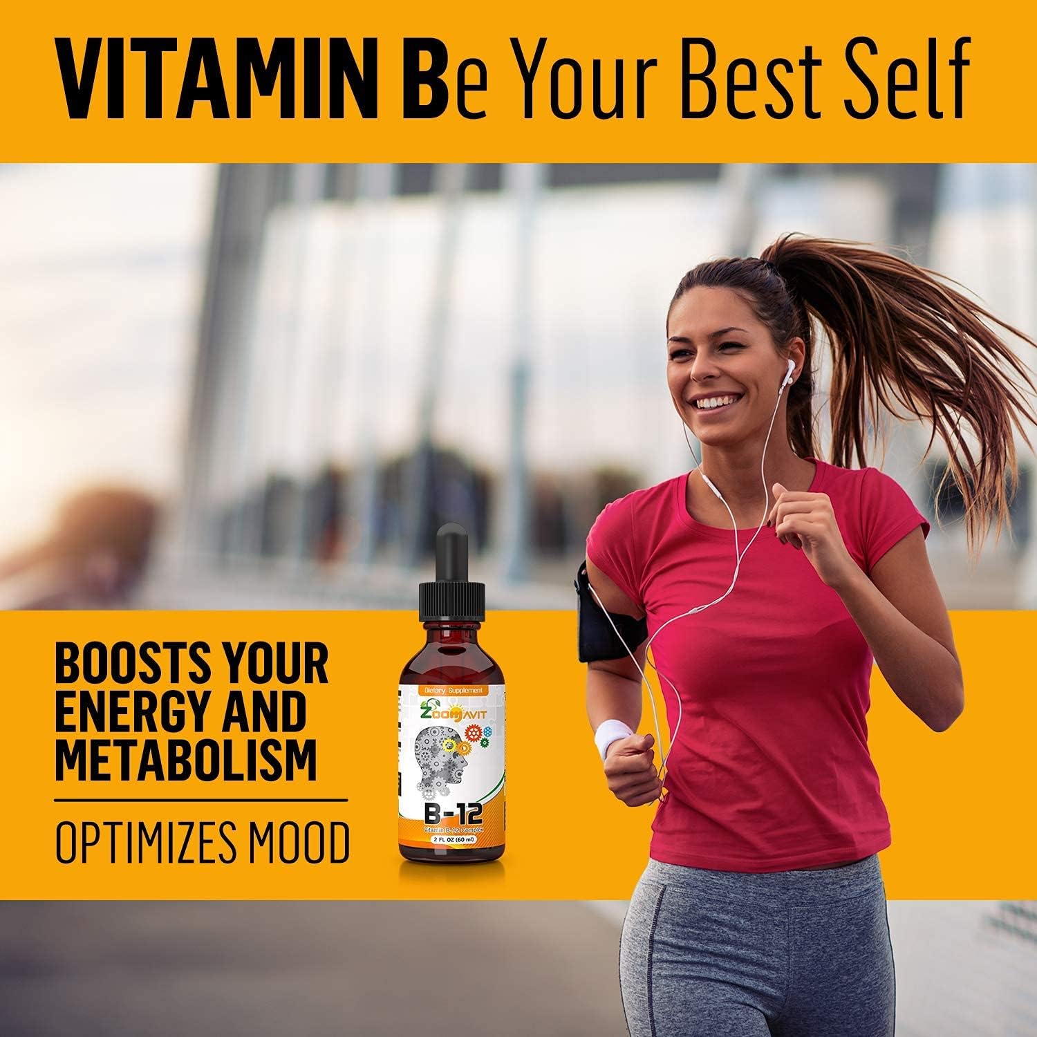 Vitamin B Complex Liquid Drops with Fast Absorption - Super B Liquid Complex Vitamins B2, B3, B5, B6 & B12 - Natural Energy Boost