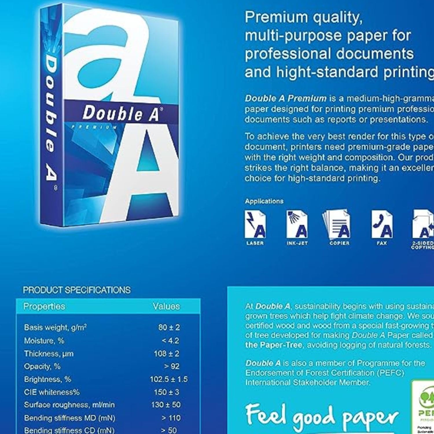 Double A Brand Premium A5 Printer Paper - 80 GSM - No Holes/Not Punched - 500 Sheets / 1 Ream