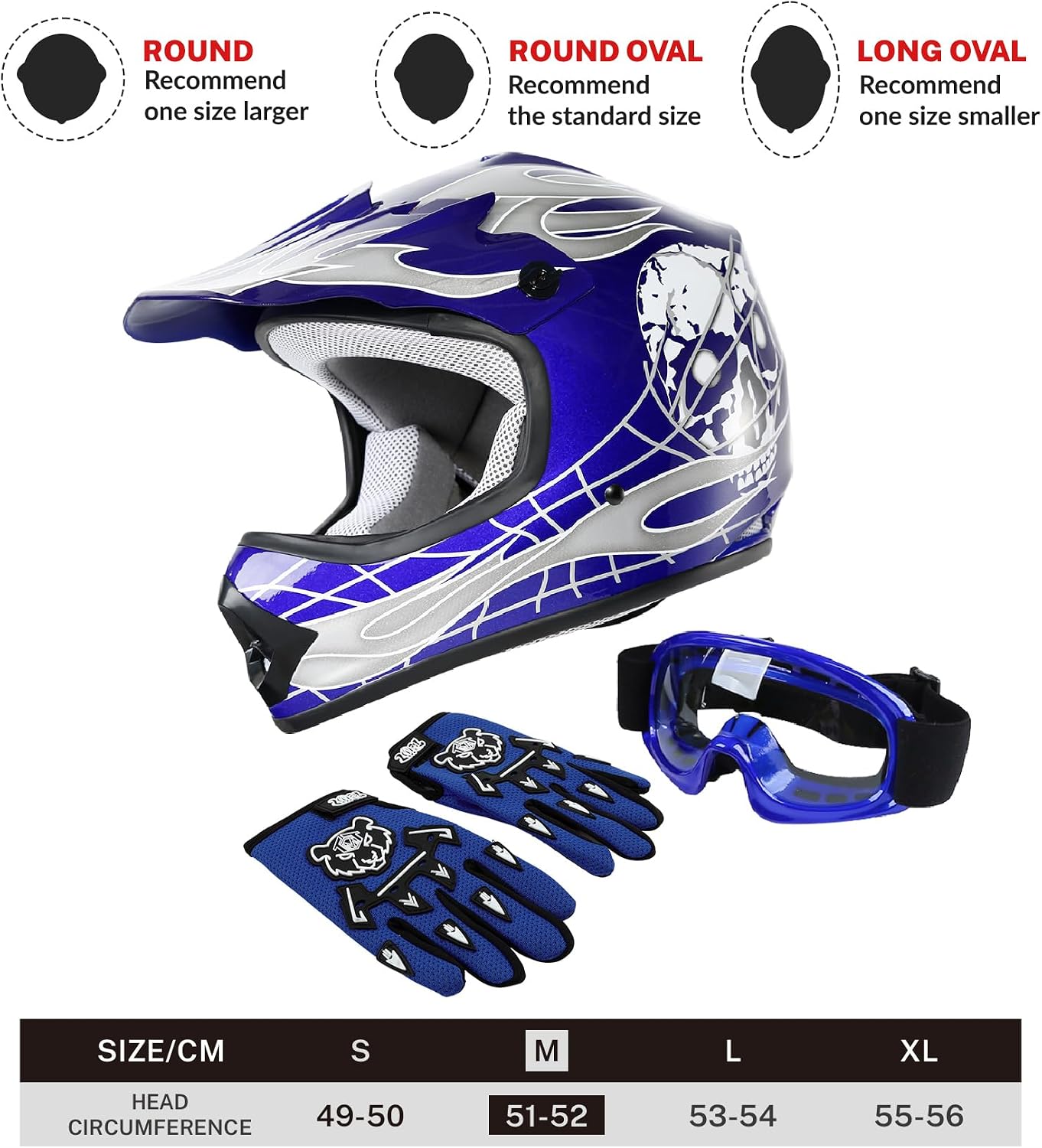 SLMOTO ATV Helmets for Kids Youth DOT Motocross Offroad Street Helmet Motorcycle Blue Helmet Dirt Bike Motocross Helmet+Goggles+Gloves