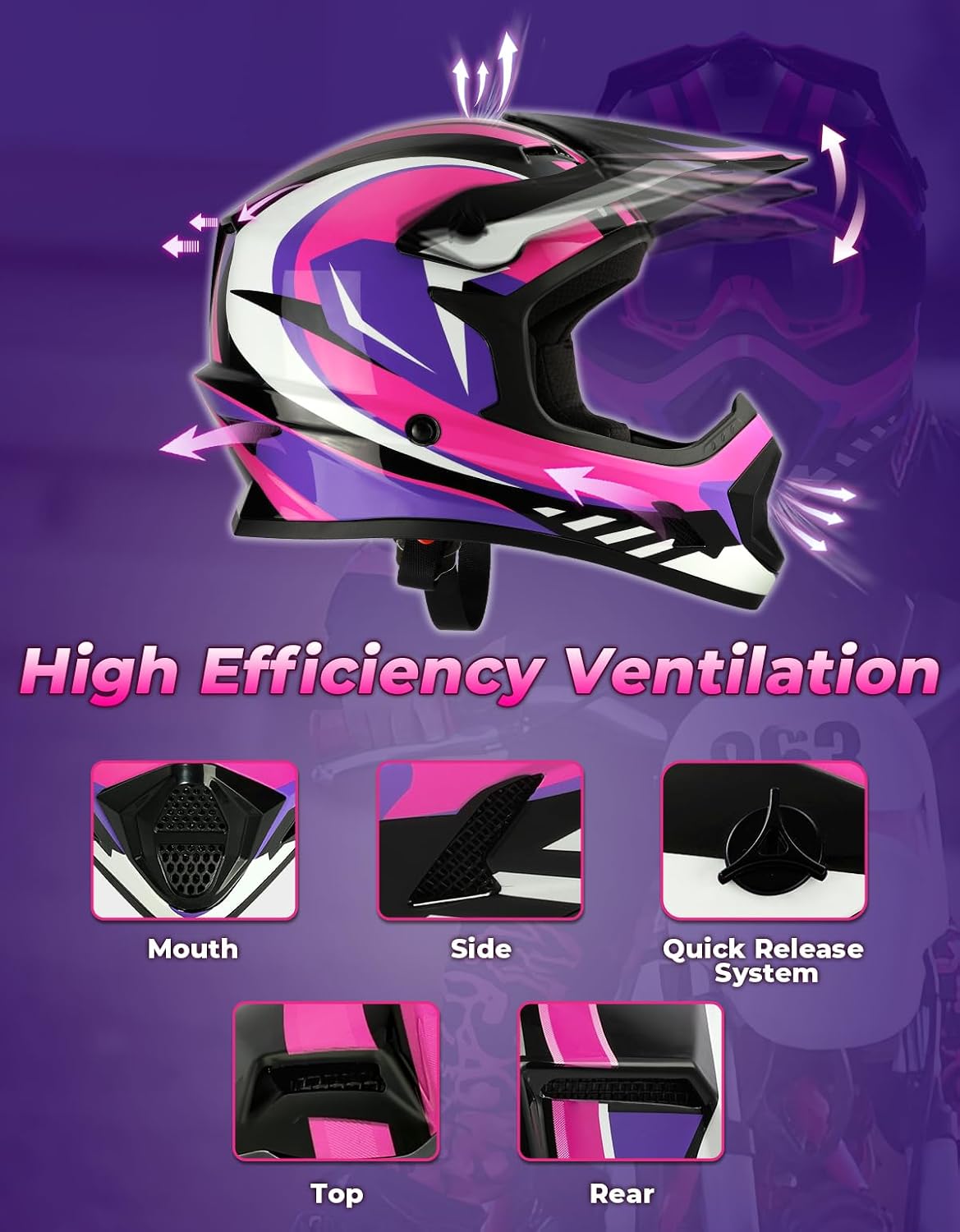 SLMOTO ATV Helmets for Kids Youth DOT Motocross Offroad Street Helmet Motorcycle Blue Helmet Dirt Bike Motocross Helmet+Goggles+Gloves