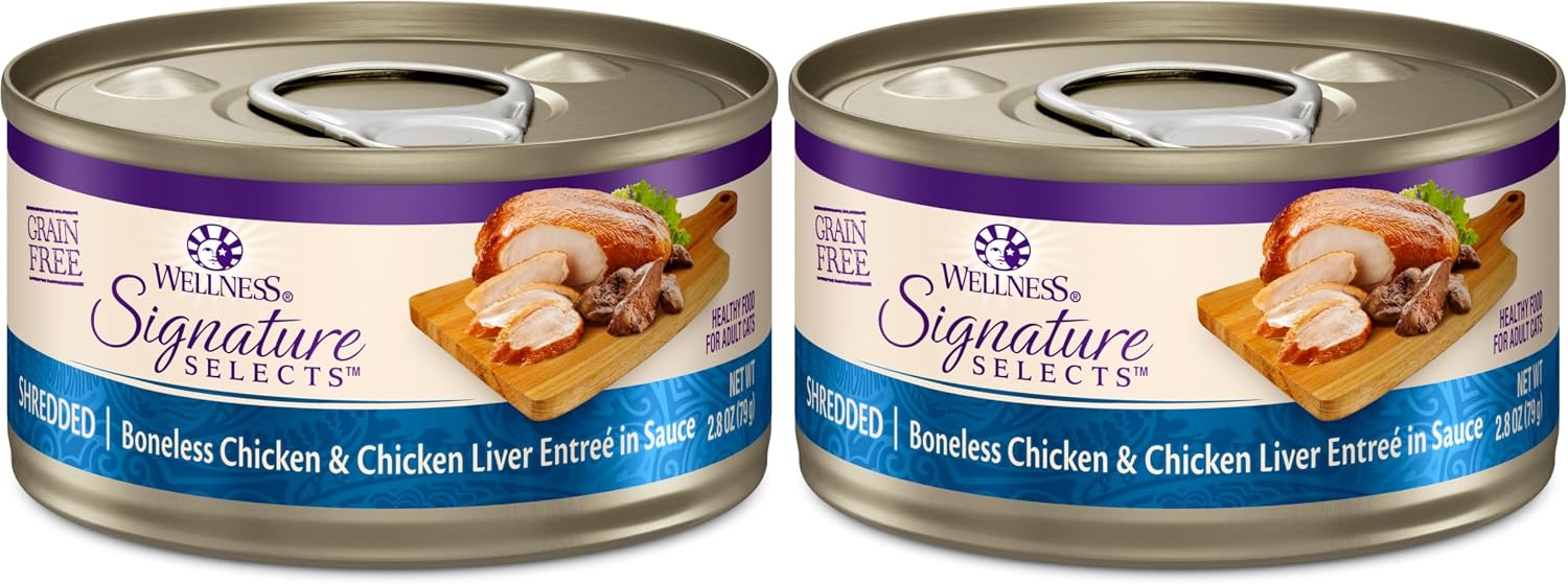Wellness CORE Signature Selects Shredded Adult Canned Wet Cat Food, Natural, Protein Rich, Grain Free, Chicken Entrée Recipe, 2.8 oz, Pack of 12 Cans