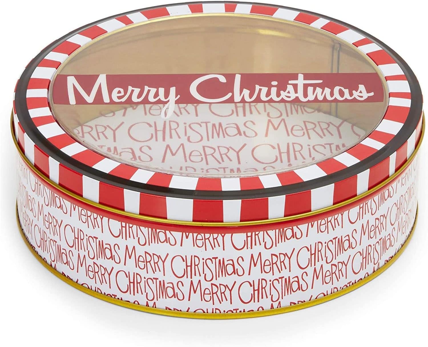 Juvale 3-Piece Cookie Tin with Lid - 8.75 in/7.75 in/6.5 in Round, Red & White - Tin Containers with Lids for Cookie Storage & Container Set