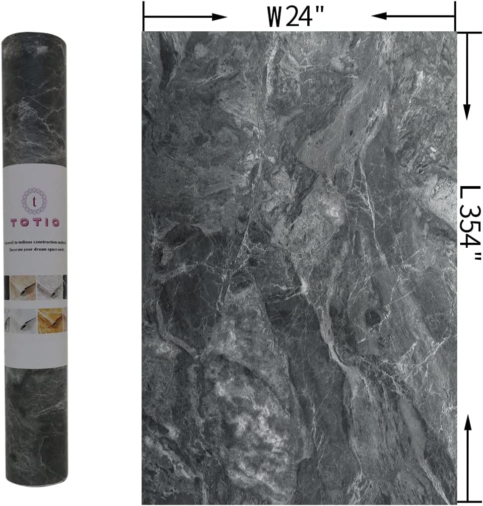 48x197inch Extra Wide Grey Marble Wallpaper Peel Stick Matte Thick Waterproof Adhesive Furniture Sticker Dark Gray Granite Textured Countertop Contact Paper Vinyl Wall Sticker for Bedroom Living Room