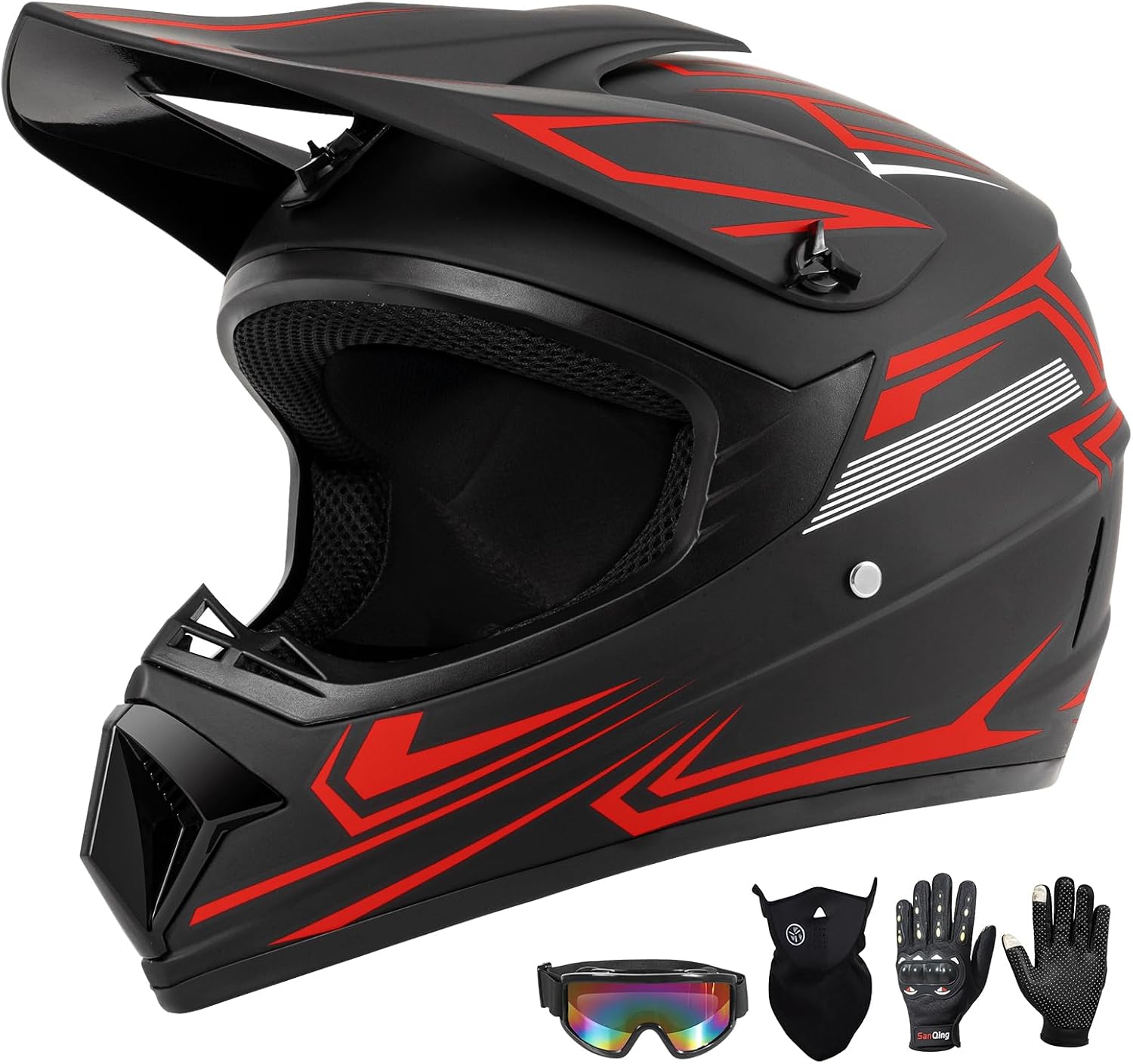 Youth Kids Dirt Bike Motocross Helmet (Goggles Gloves Face Mask) 4PCS Set, DOT Approved Full Face Motorcycle Helmets
