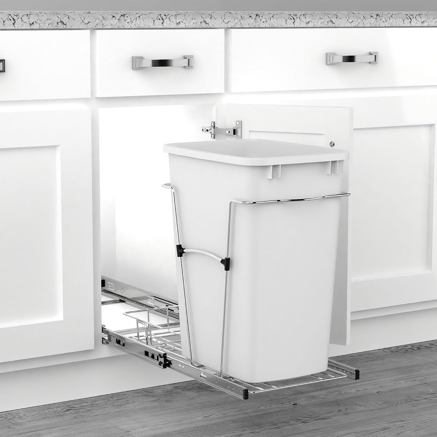 Rev-A-Shelf Pullout Trash Can for Kitchen Cabinets, Black Waste Bin, 35 Qt | Large Capacity Garbage/ Recycling Waste Container, Heavy Gauge Metal Wire Construction w/Full Extension Slides, RV-12KD-18C S
