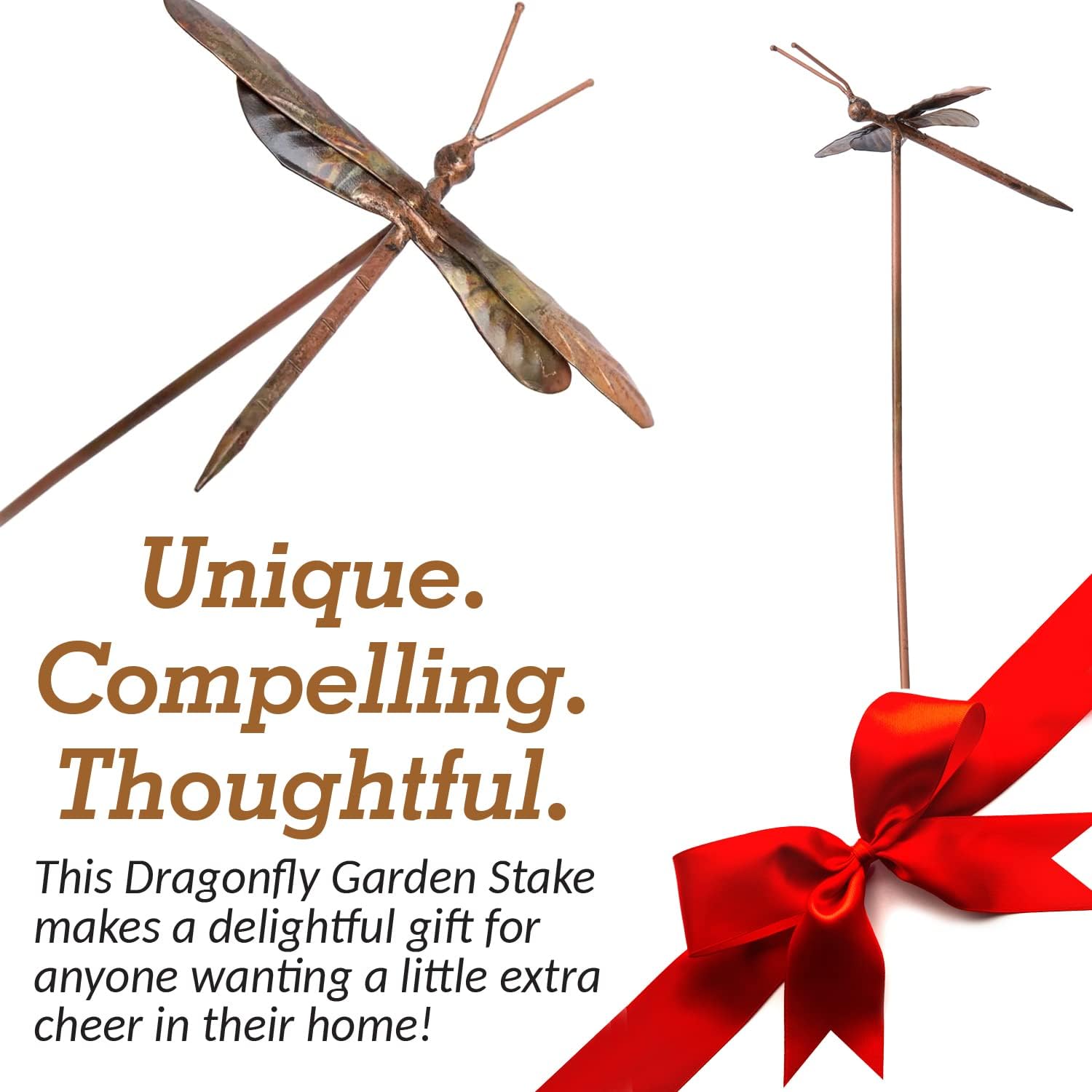 Flamed Copper Dragonfly Garden Ornament