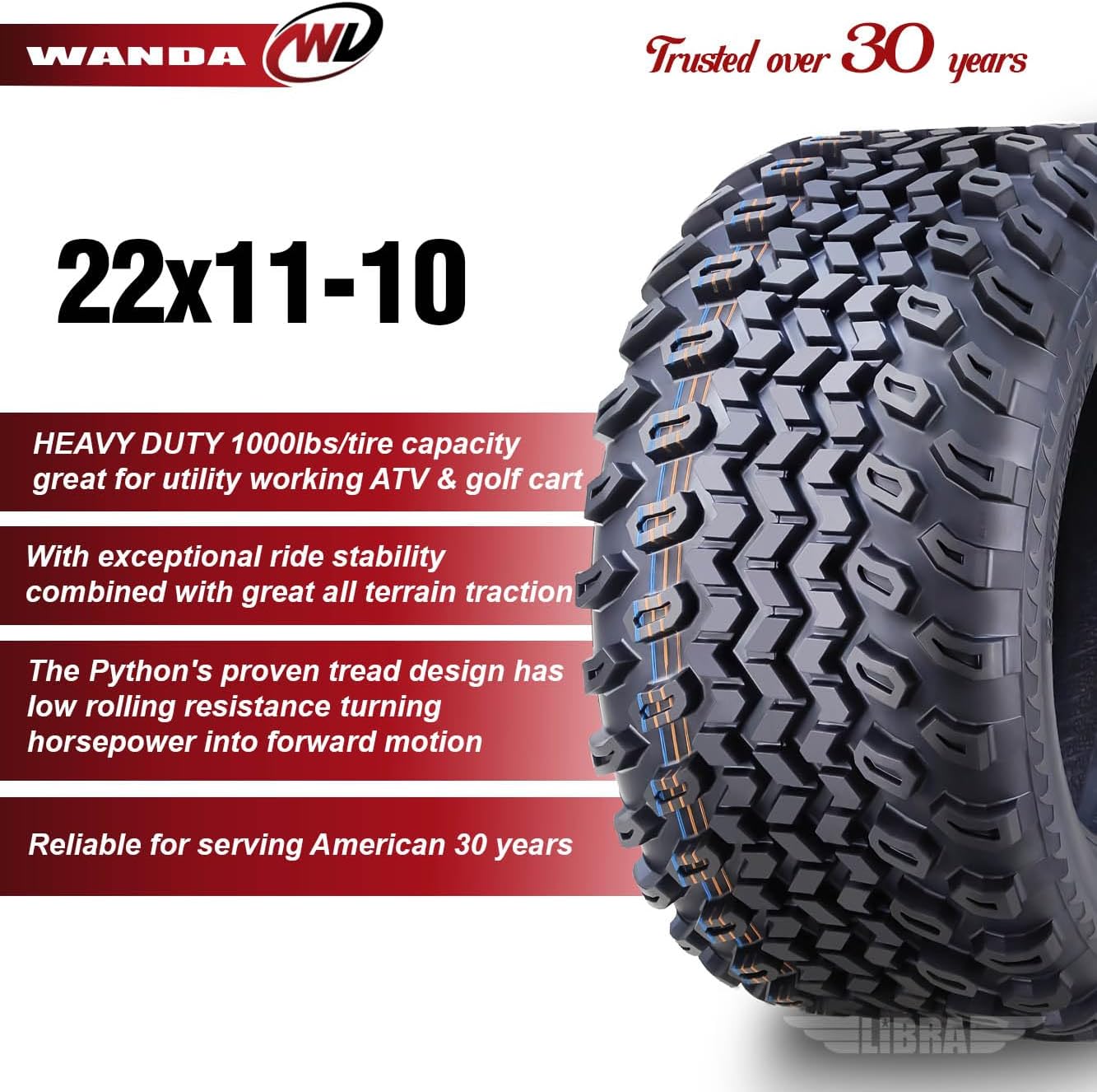 LIBRA Set of 4 UTV ATV Tires 22x11-10 22x11x10 4PR High Load -10142