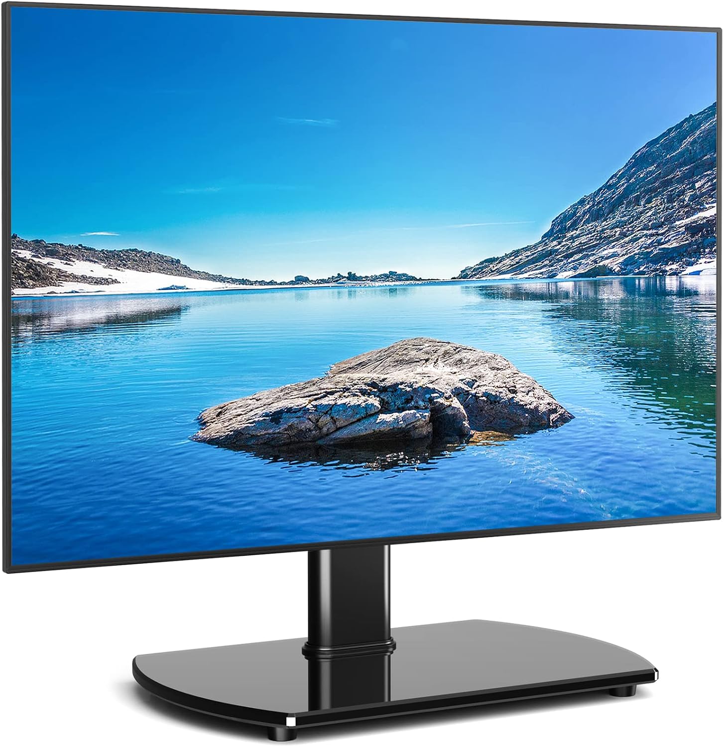 Rfiver Universal Swivel TV Stand for 27-50 55 60 Inch TVs | Height Adjustable Tabletop TV Stand Holds up to 88 lbs, Pedestal TV Stand with Tempered Glass Base, Replacement TV Mount