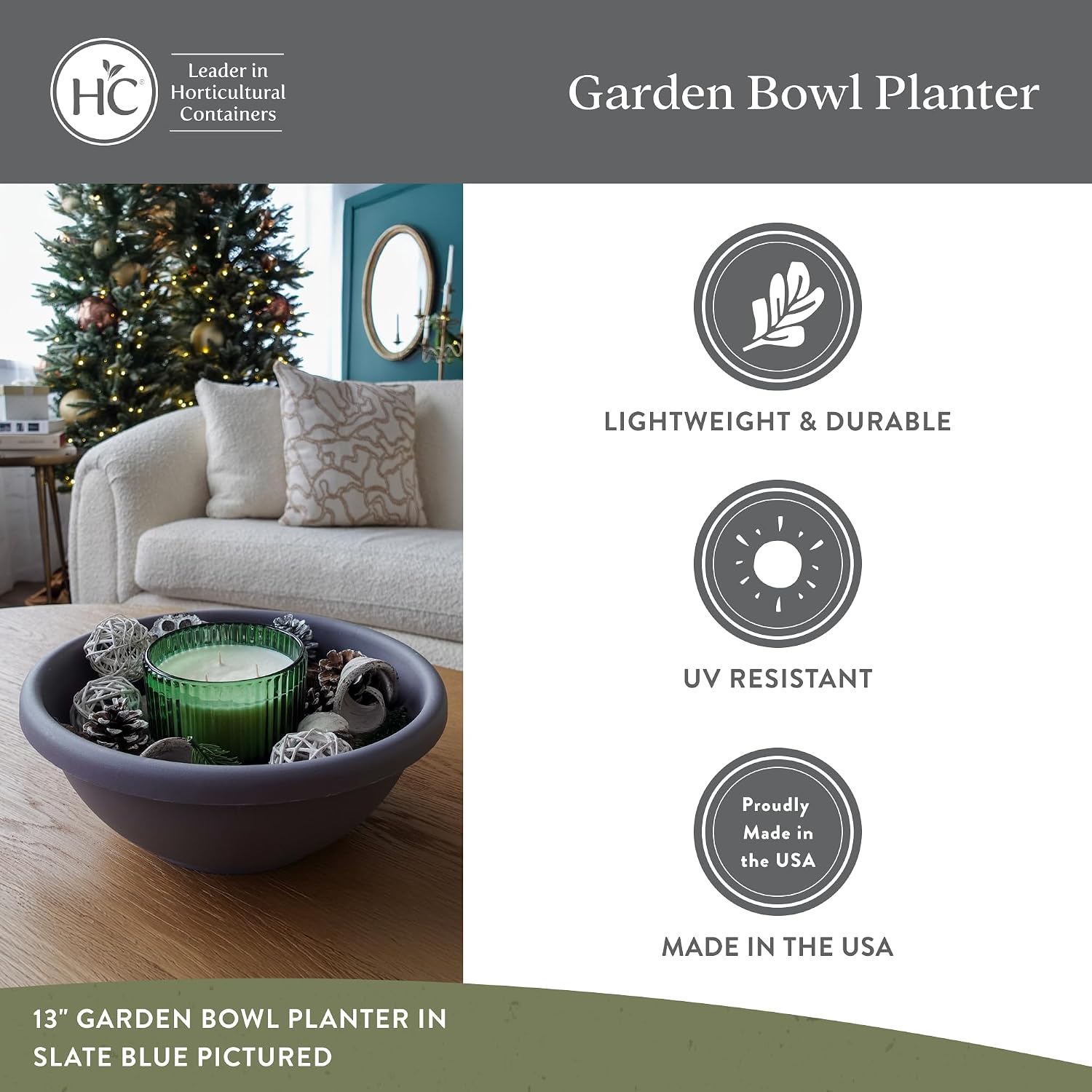 The HC Companies Shallow Planter with Drainage - Contemporary Garden Bowl Planter for Flowers, Herbs & More - Round Succulent Planter Pot for Indoors and Outdoors (20" Clay, Pack of 1)