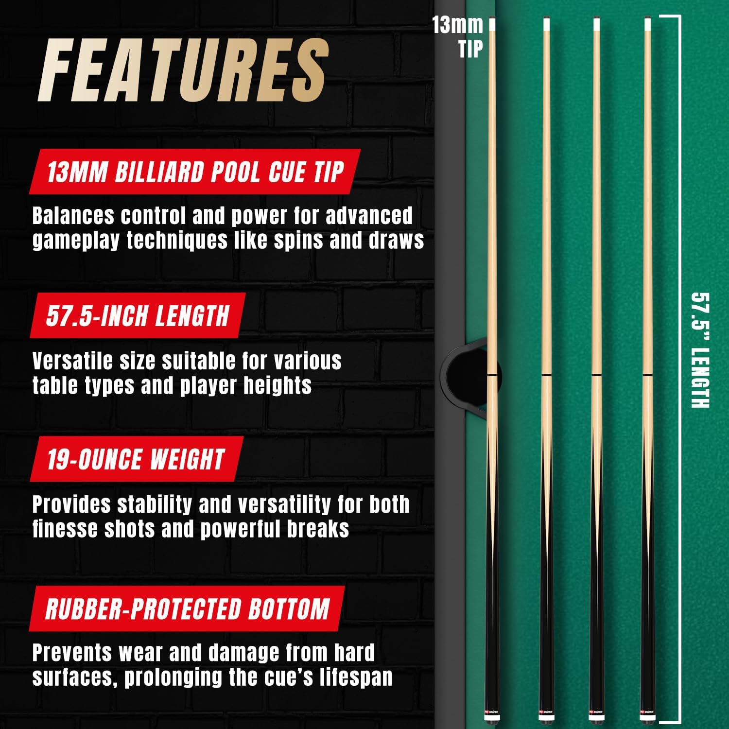 Prosniper Premium Pool Sticks Set of 4 | 58-Inch