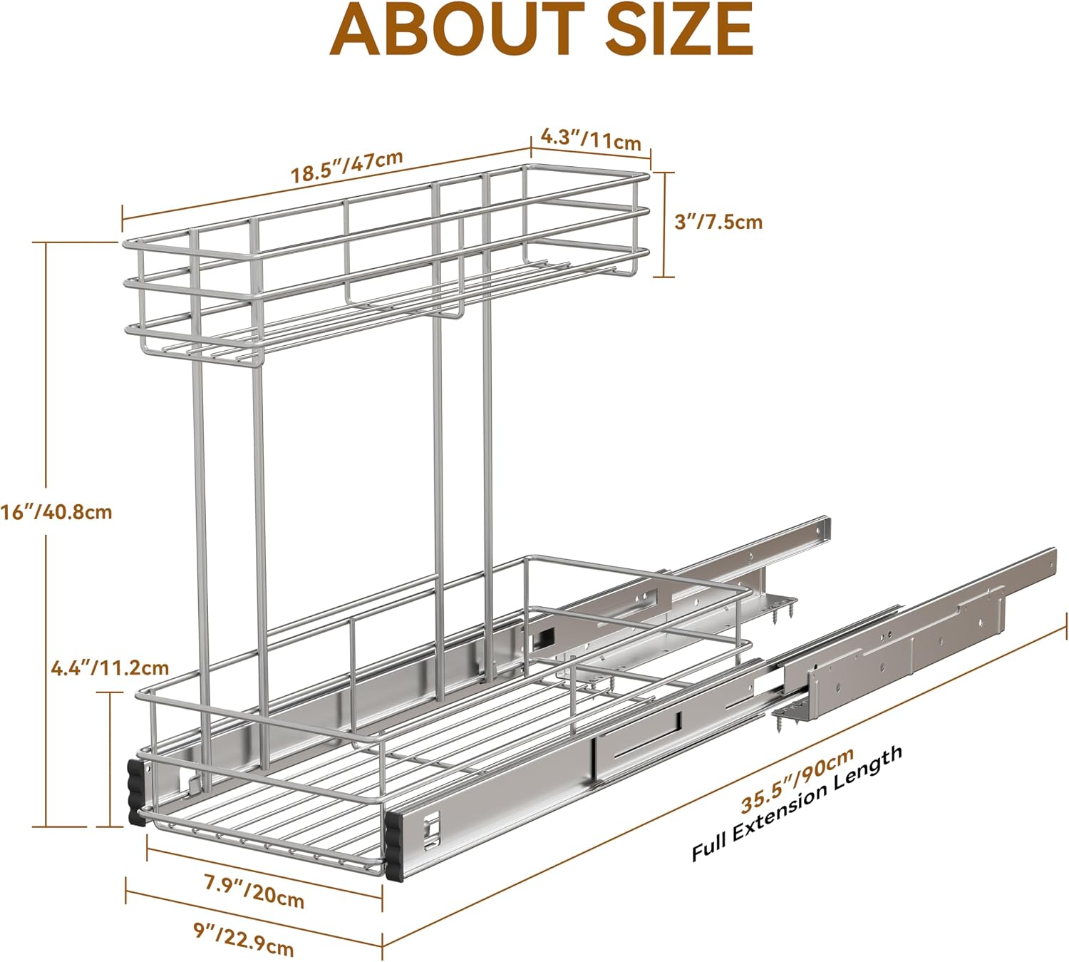 Under Sink Organizer 9" W X19 D, Pull Out Cabinet Organizer 2 Tier
