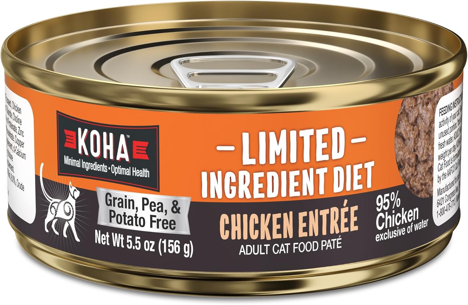 KOHA Limited Ingredient Diet Chicken Pate for Cats, 5.5oz Pack of 24 | Single meat protein, sensitive stomach formula, no fillers, limited ingredient wet cat food, made in USA