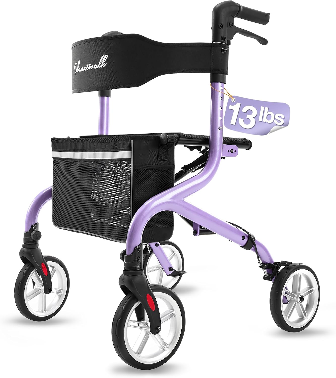 PLANET WALK Super Lightweight Rollator Walker for Seniors, Foldable Rolling Walker with Seat and 8" Rubber Wheels for All Terrain, Unique Design Aluminium Frame Sturdy Walkers for Traveling - Blue