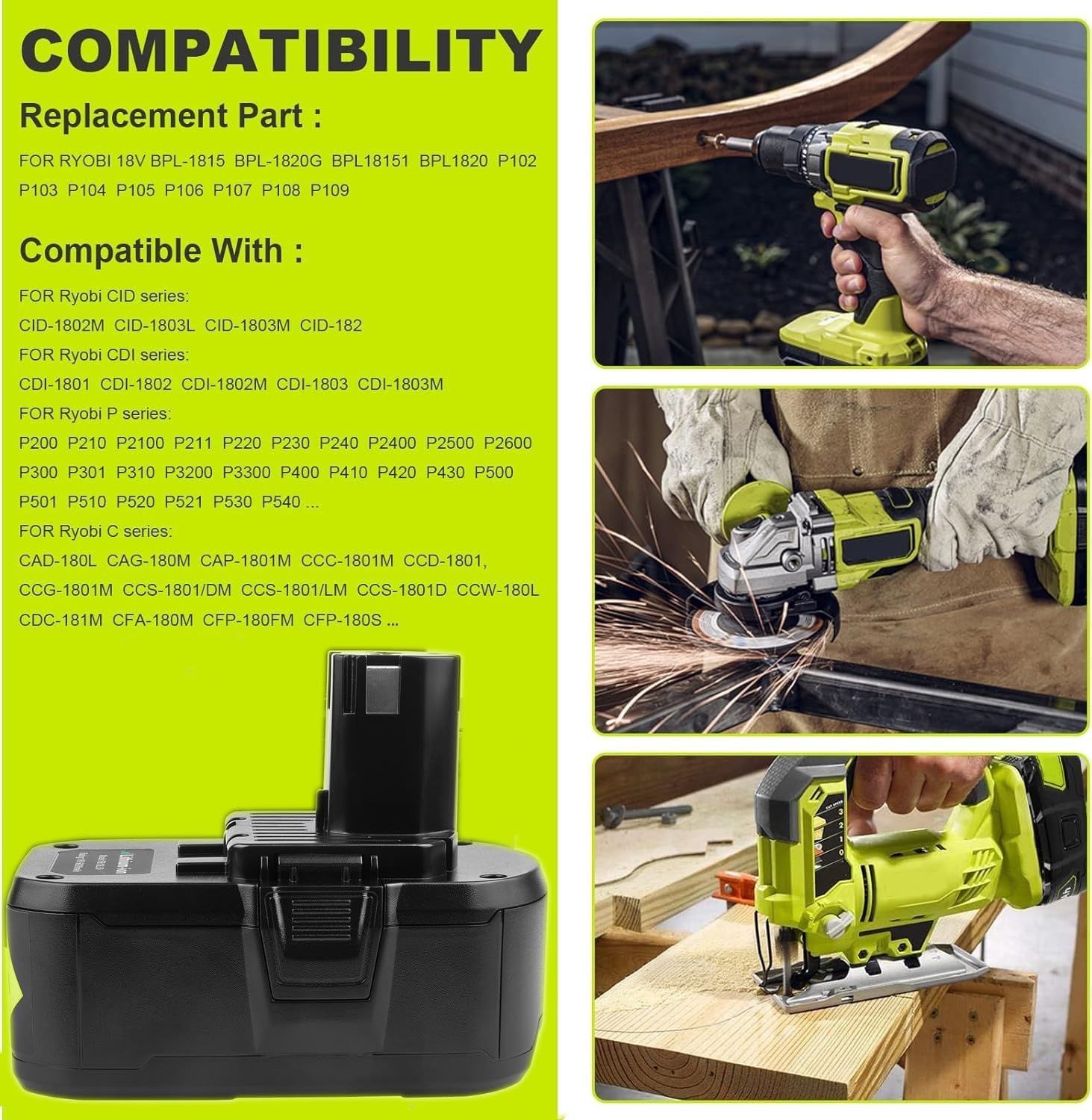 ARyee 18V Battery 6.0Ah 2-Pack, Replacement for Ryobi P107 P108 P109 Cordless Tools, Lithium-Ion Battery for Ryobi One+ 18V Power Tools