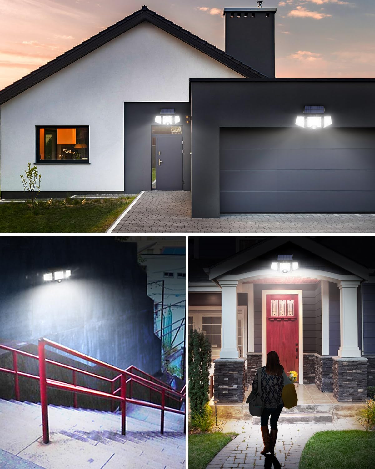 LE Solar Lights for Outside, Solar Lights Outdoor with Motion Sensor, WL4000 High Brightness, 3 Adjustable Heads 270° Wide Lighting Angle