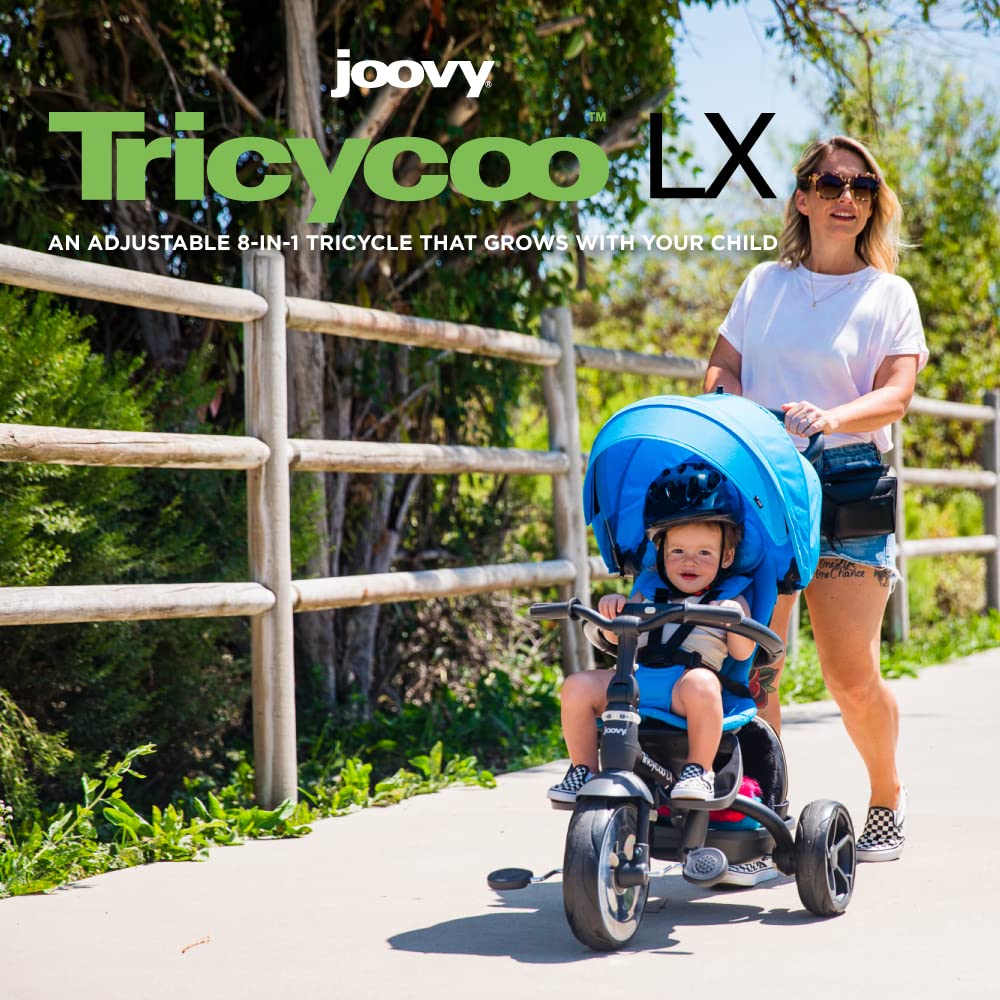 Joovy Tricycoo 4.1 Kids Tricycle with 4-Stages Featuring Extra-Wide Front Tire, Removable and Adjustable Parent Handle, Safety Harness