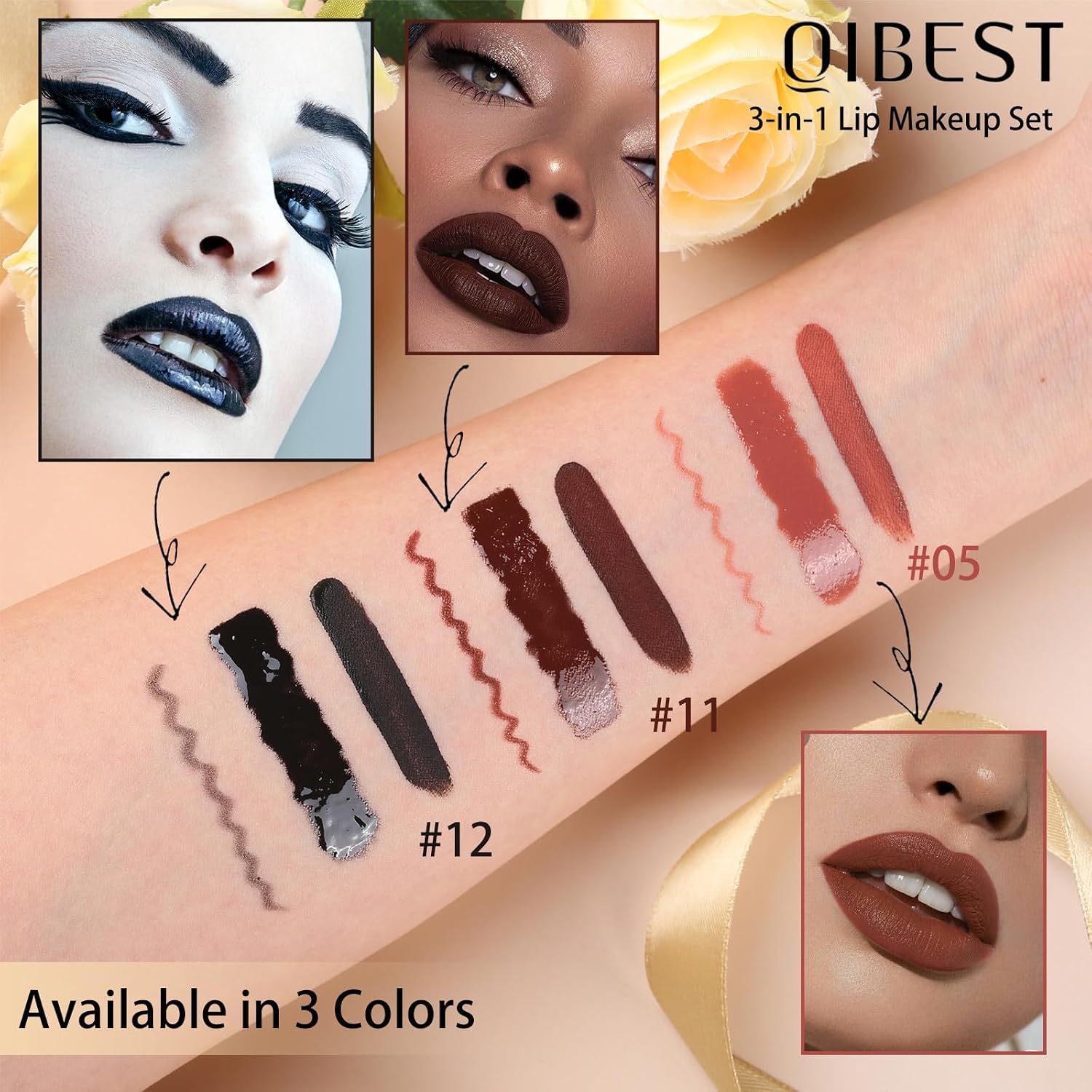QiBest 7Pcs Matte Liquid Lipstick + 1Pcs Lip Plumper Makeup Set Kit, Pigmented Long Lasting Lip Gloss Set