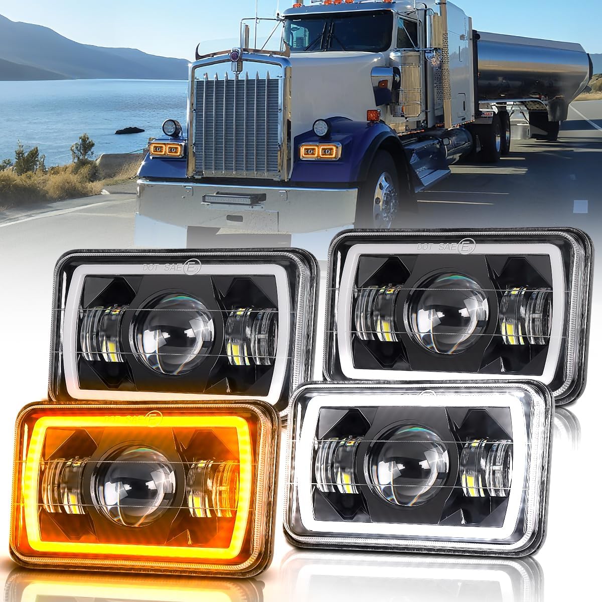 5x7/7x6in H6054 LED Headlights DOT Approved Hi/Low Sealed Beam 2PCS
