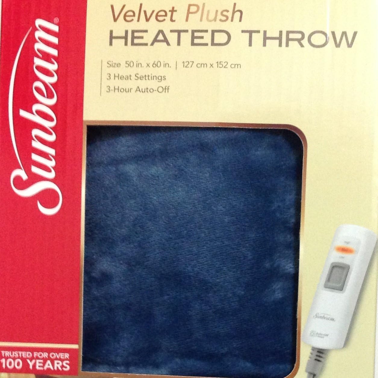 Sunbeam Electric Heated Plush Throw Machine Washable Personal Controller with 3 Heat Settings and Auto-Off, Size 50" x 60" Lagoon Blue