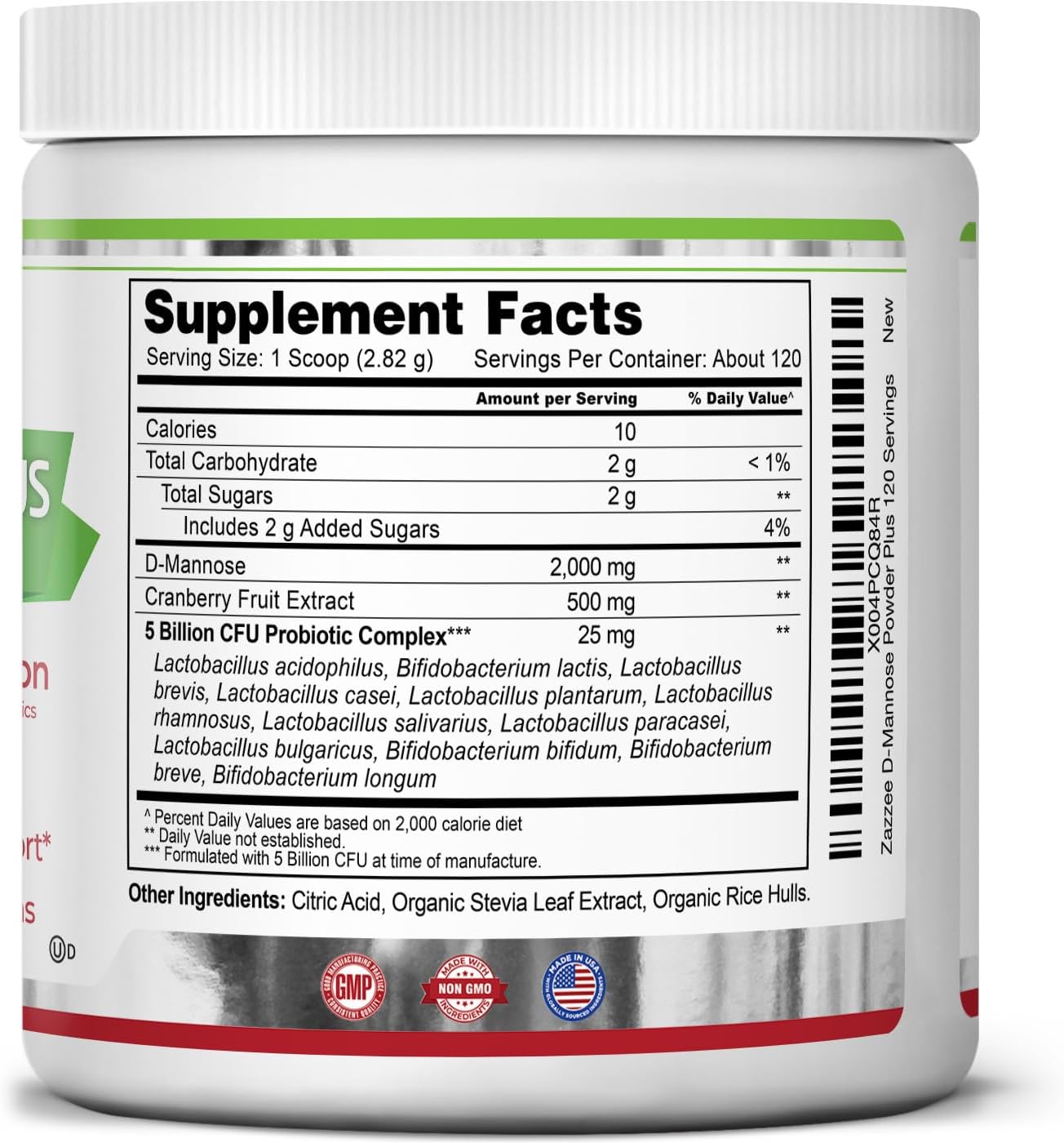 Zazzee D-Mannose Powder Plus, 2000 mg, 67 Servings, Free Scoop, Made in USA | Plus 5 Billion CFU Probiotics and Pure Cranberry Juice Extract, Kosher, 6.67 oz, Urinary Tract & Bladder Support, Non-GMO