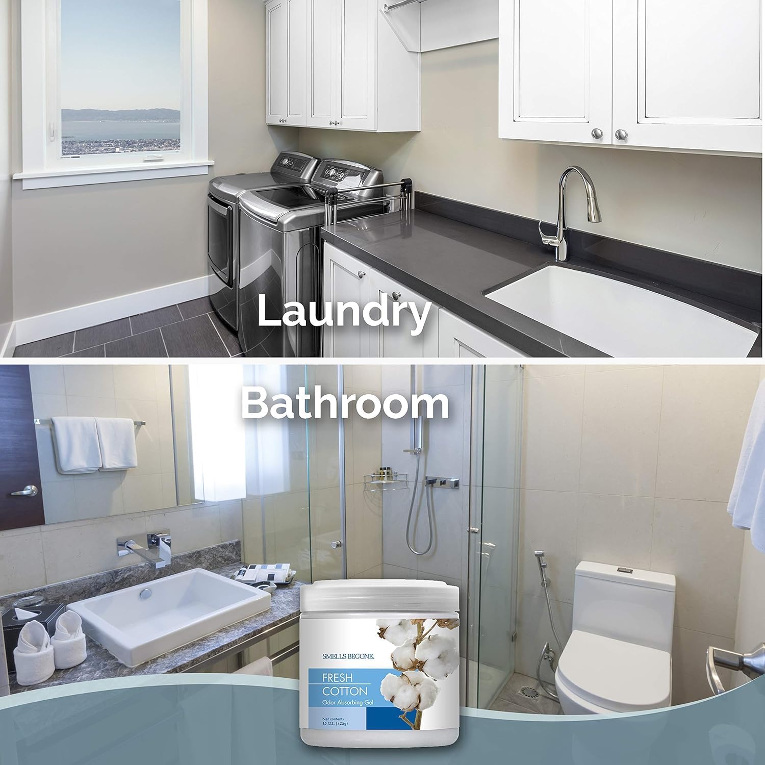 SMELLS BEGONE 15oz Gel Odor Eliminator - Absorb & Remove Tough Odors in Pet Areas, Bathrooms, Basements, Garage, Cars, RVs & Boats - Eliminate Odors Quickly (1-Pack, Lavender Vanilla)