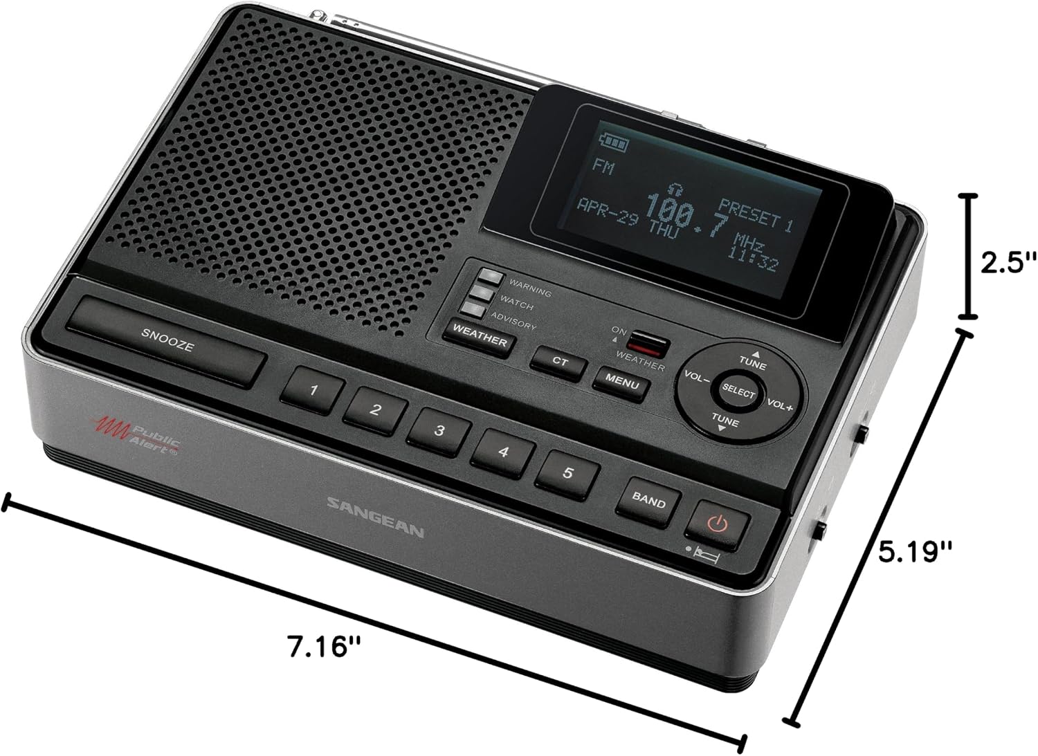 Sangean CL-100 NOAA, S.A.M.E and Public Alert Certified Weather Alert Table-Top Radio with AM/FM-RBDS, and EEPROM Back Up for Preset Stations