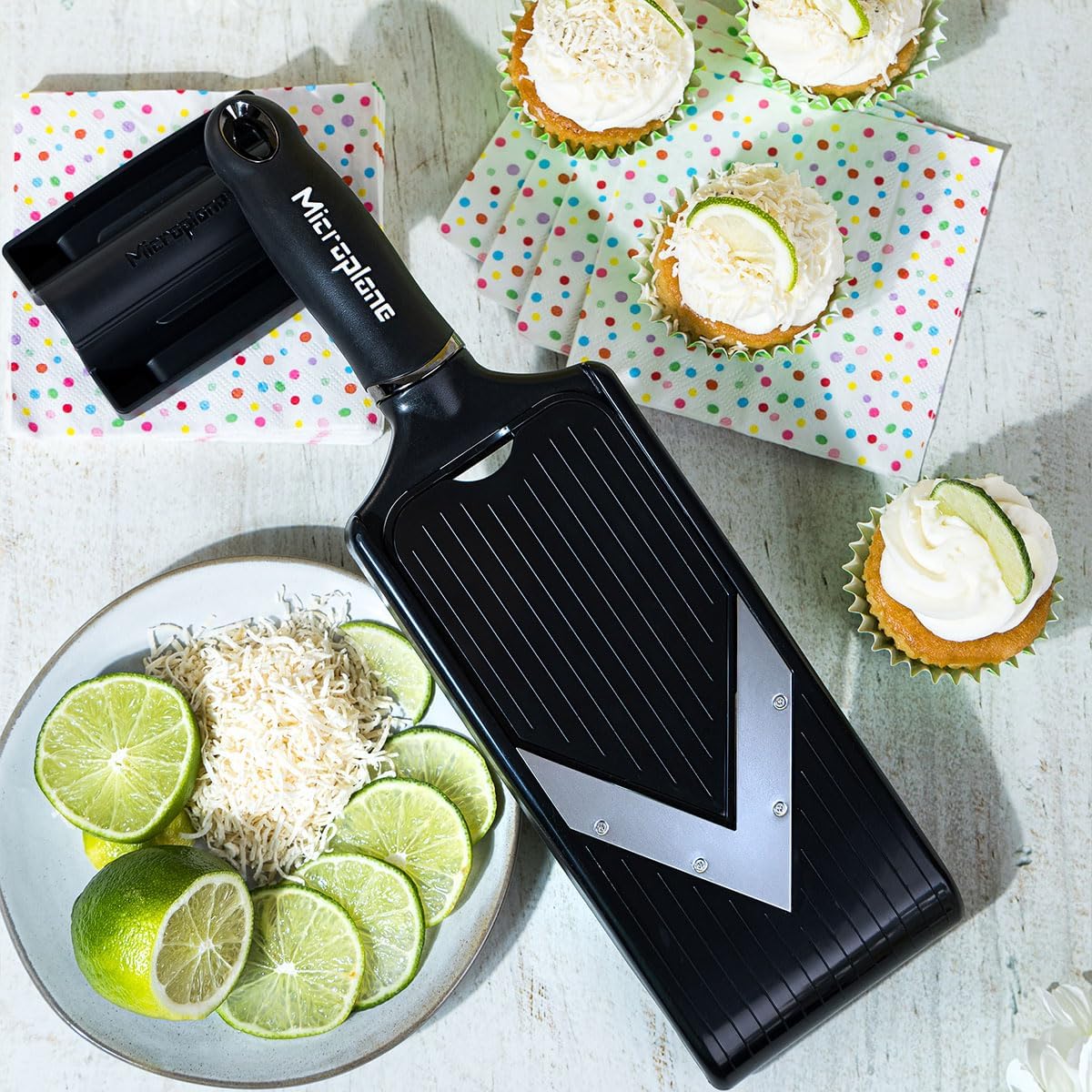 Microplane Adjustable Mandoline Slicer with V-Blade and Julienne Stainless Steel Blades, Handheld Mandoline for Potatoes, Carrots and Other Vegetables