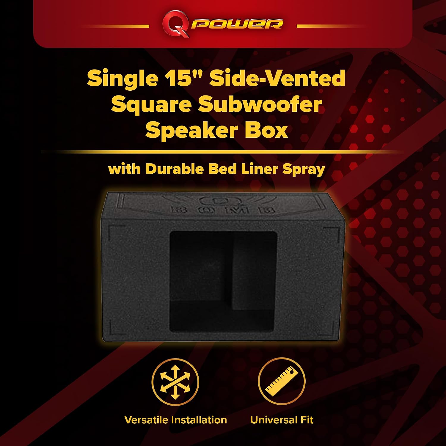 QPower QBOMB Single 12-Inch Speaker Box – Side-Ported Design with Black Bed Liner – Compatible with Kicker L7 Subwoofer