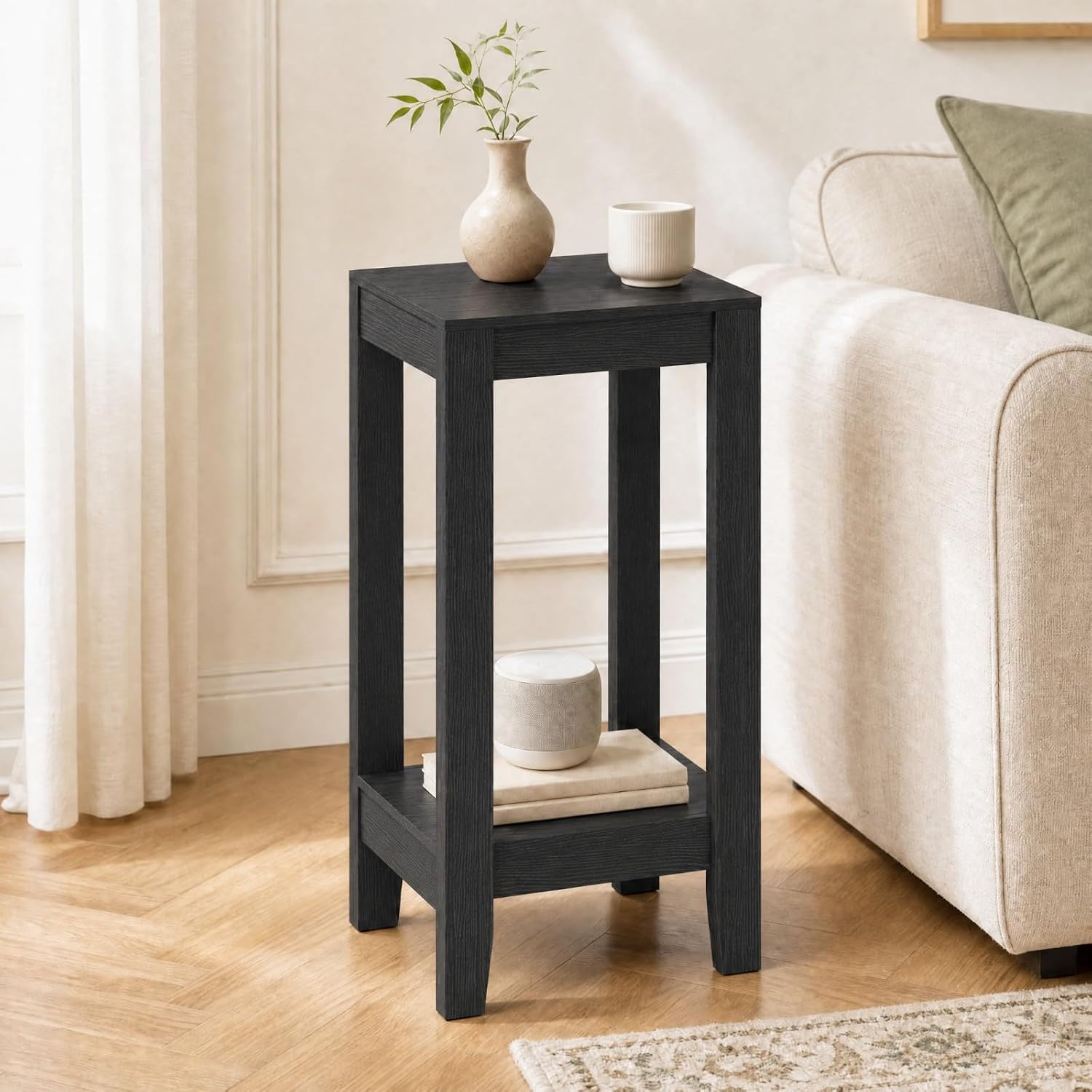 Giantex 2-Tier End Table Nightstand, Bedside Sofa Table for Living Room Bedroom, Narrow Telephone Table with Shelf and Legs for Small Spaces, Espresso
