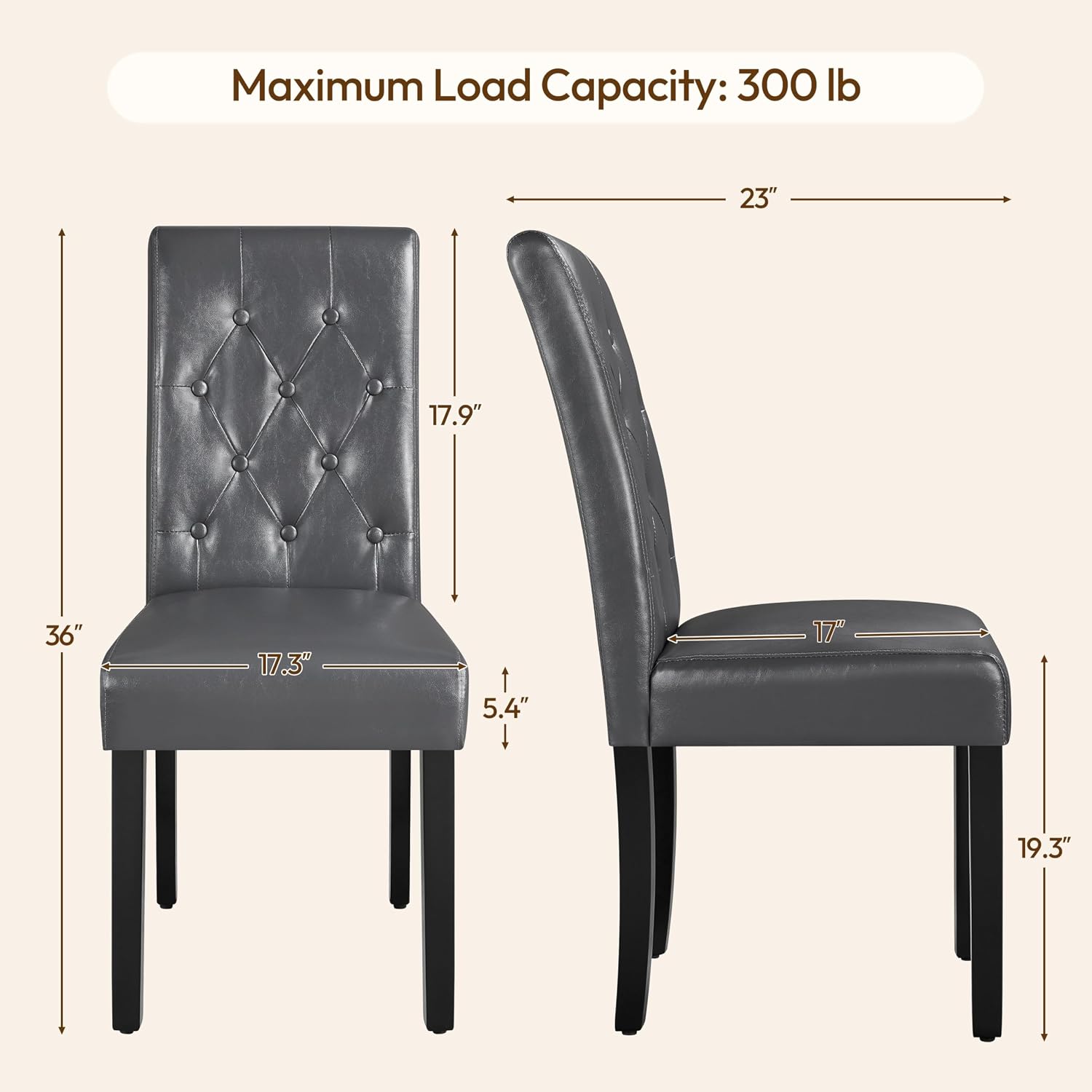 Yaheetech Dining Chairs Set of 2 Button Tufted Kitchen Chairs Brown