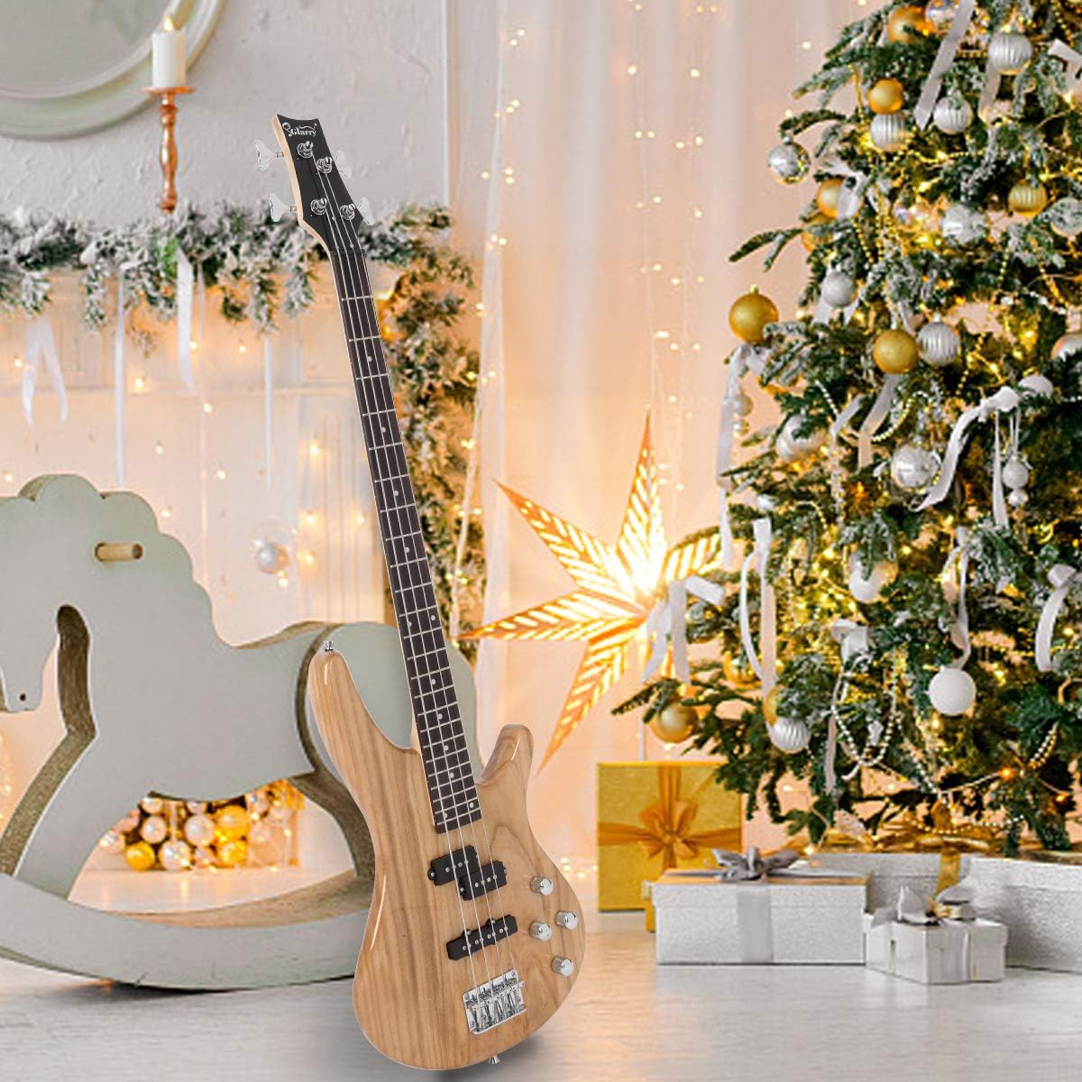 GLARRY GIB Series 4 String Electric Bass Guitar Beginner Kit Full Size with 20W AMP, Strap, Bag and Accessories (Burlywood)