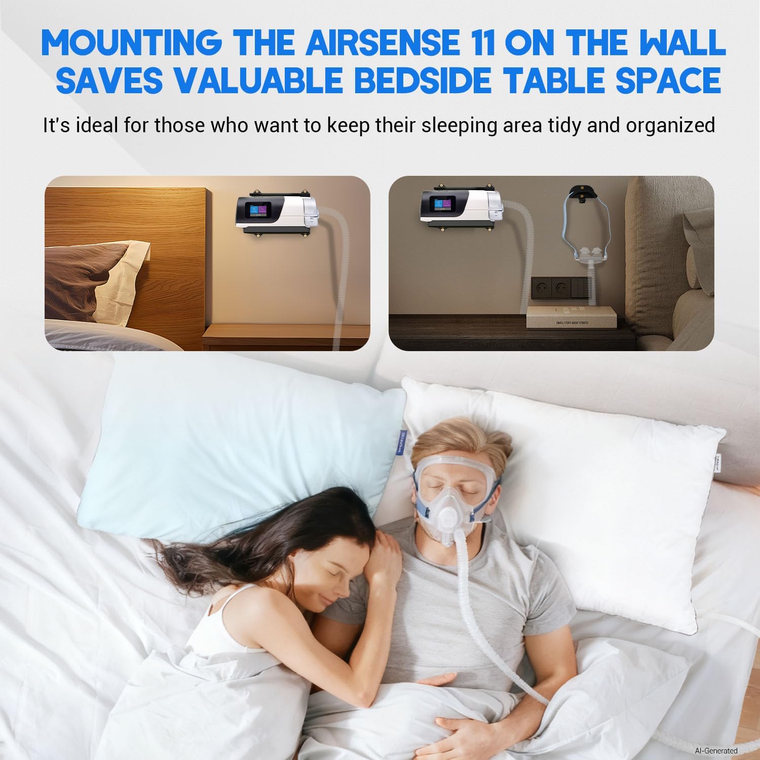 CPAP Wall Mount Shelf for AirSense 11 with CPAP Hose Hanger & Mask Hook | CPAP Shelf for Bedside Save Space