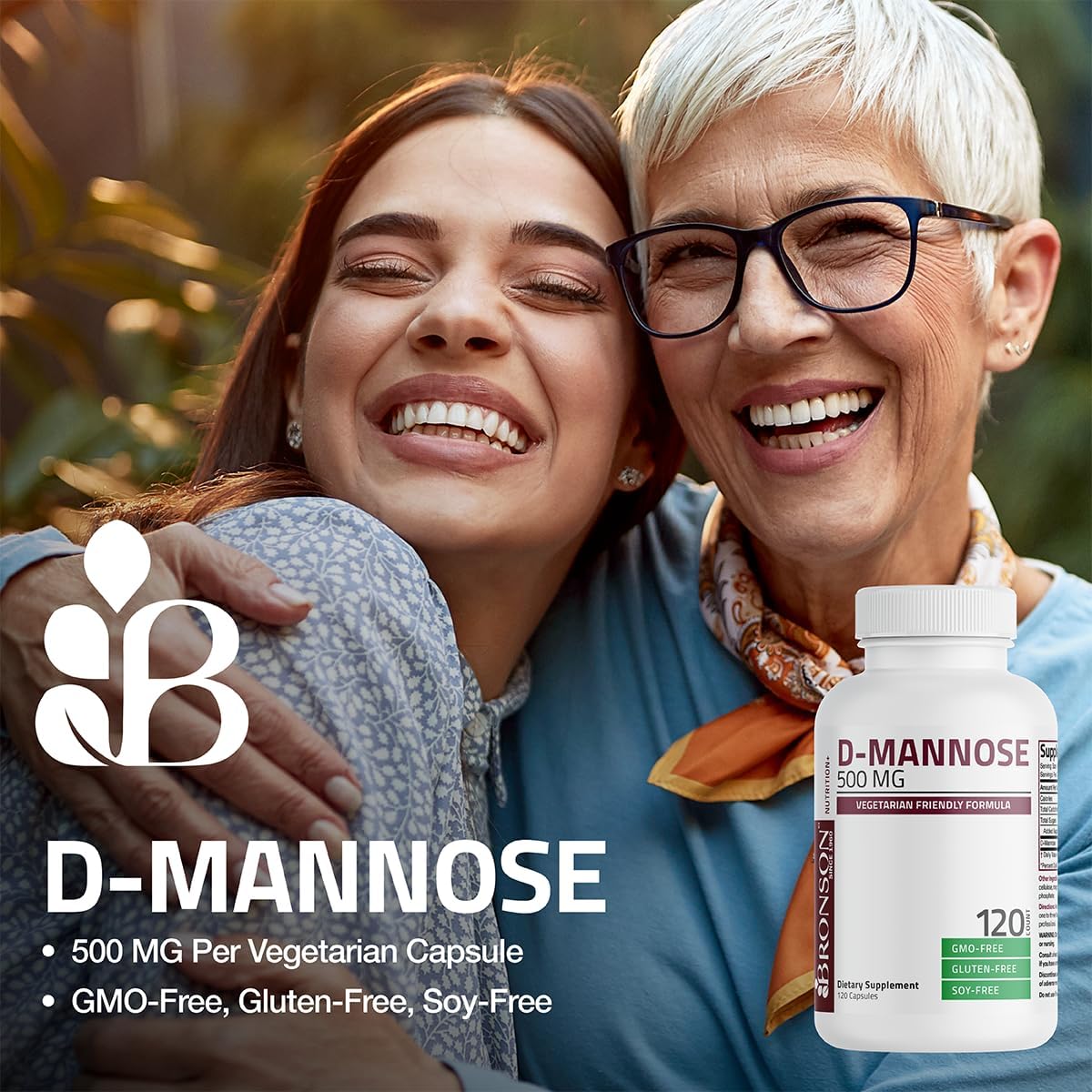 Bronson D-Mannose 500 MG Vegetarian Friendly Formula Non-GMO, 60 Capsules