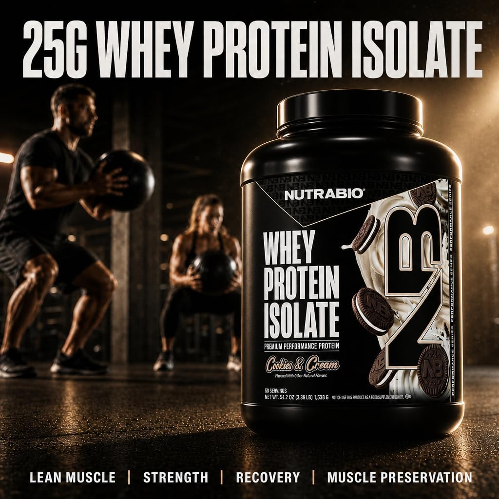 NutraBio 100% Whey Protein Isolate Protein Powder, 25g Protein with Complete Amino Acid Profile, Non-GMO, Soy & Gluten Free, Low Carb, Low Calorie Whey Protein Powder, Raw Unflavored, 20 Servings
