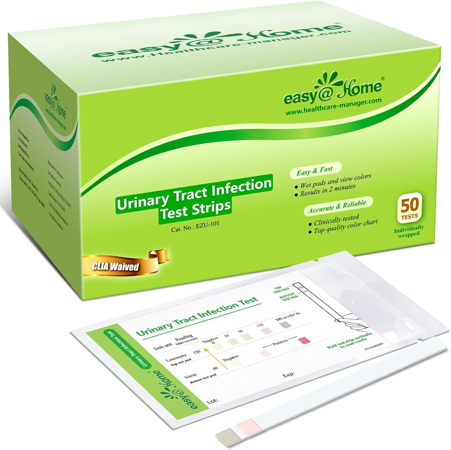 Easy@Home Urinary Tract Infection Test Strips 50 Individual Pack, Urine Test Strips for UTI Infections, Urinalysis Kit