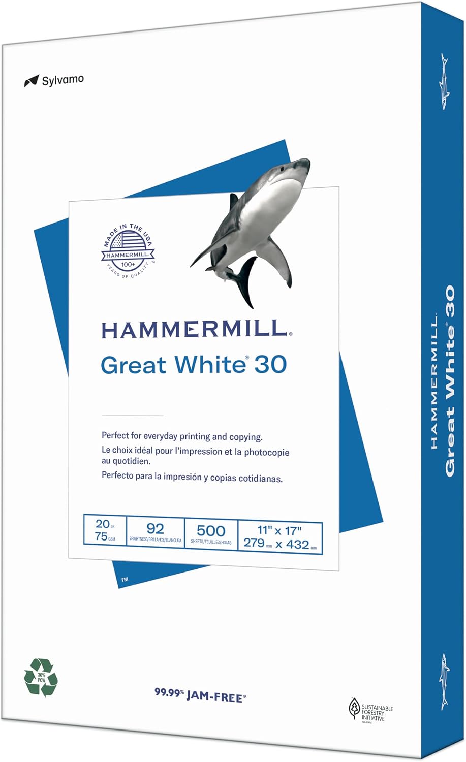 Hammermill Printer Paper, Great White 30% Recycled Paper, 8.5 x 11-1 Ream (500 Sheets) - 92 Bright, Made in the USA, 086710