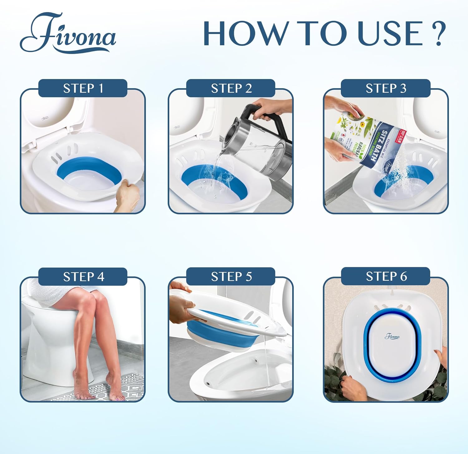 Fivona Sitz Bath for Toilet Seat Postpartum and Hemorrhoids Care - Yoni Steam Seat - Foldable Basin for Epsom Salt Soak - Portable Bidet BPA Free