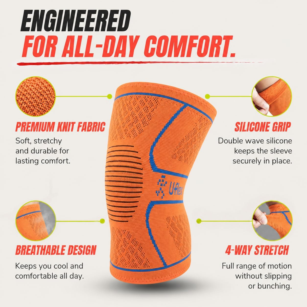 Knee Brace Knee Support Wrap for Pain Relief, Workout, Swelling & Recovery