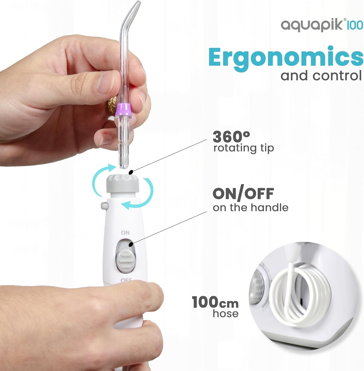 Bostontech Aquapik 100 Countertop Water Flosser for Teeth, 600 ml Corded Oral Irrigator with 10 Pressure Levels, 8 Nozzles Including Nasal Tip