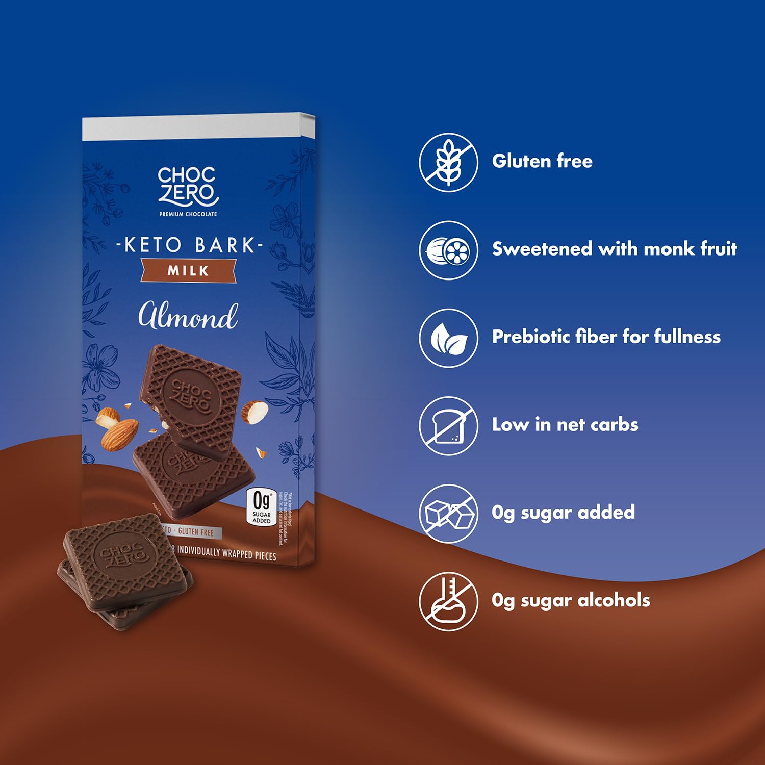 ChocZero Sugar Free Chocolate Candy with Hazelnuts, 4 Pack | No Sugar Alcohols, Keto, Low Carb, High Fiber, Gluten Free, 32 Total Candy Squares