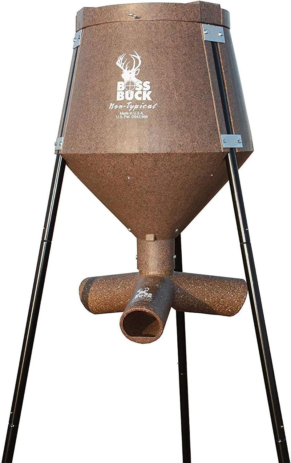 BOSS BUCK 350 LB Deer Feeder/Hunting Durable Lightweight Plastic UV Protected Windproof Waterproof Gravity Feed with Protein 3 Feed Tubes Head, Multi-Piece Round Legs | Protein 3 feed tubes head, Multi-Piece round legs
