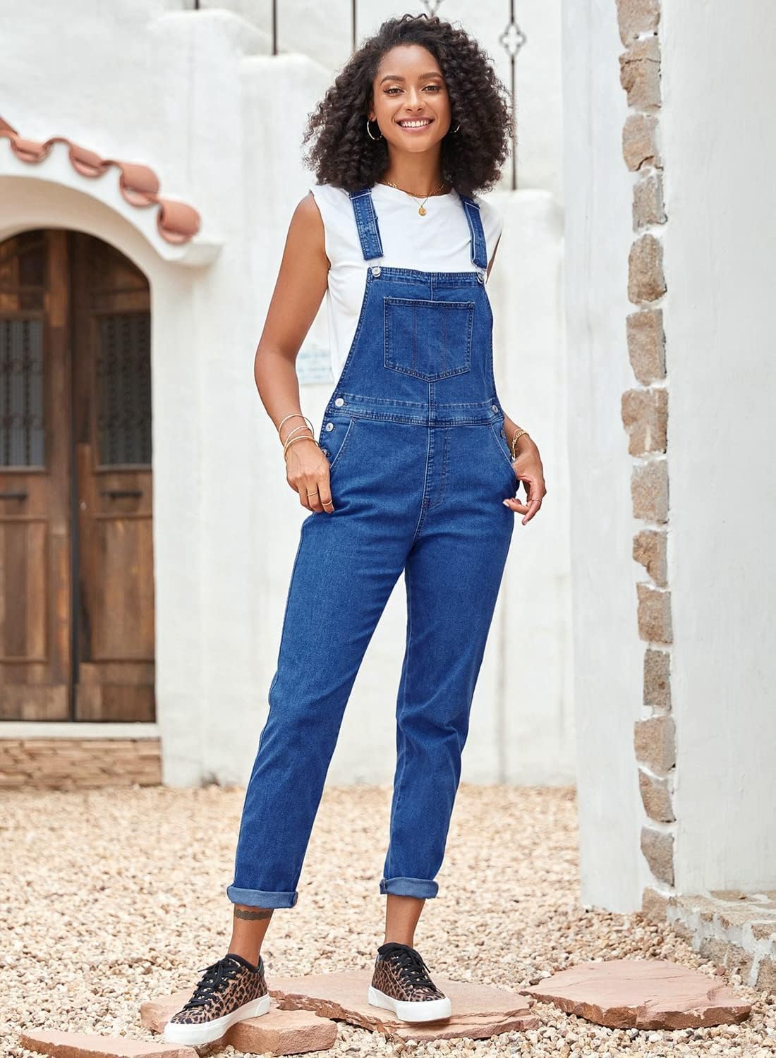 Vetinee Womens Classic Adjustable Straps Pockets Denim Bib Overalls Jeans Pants