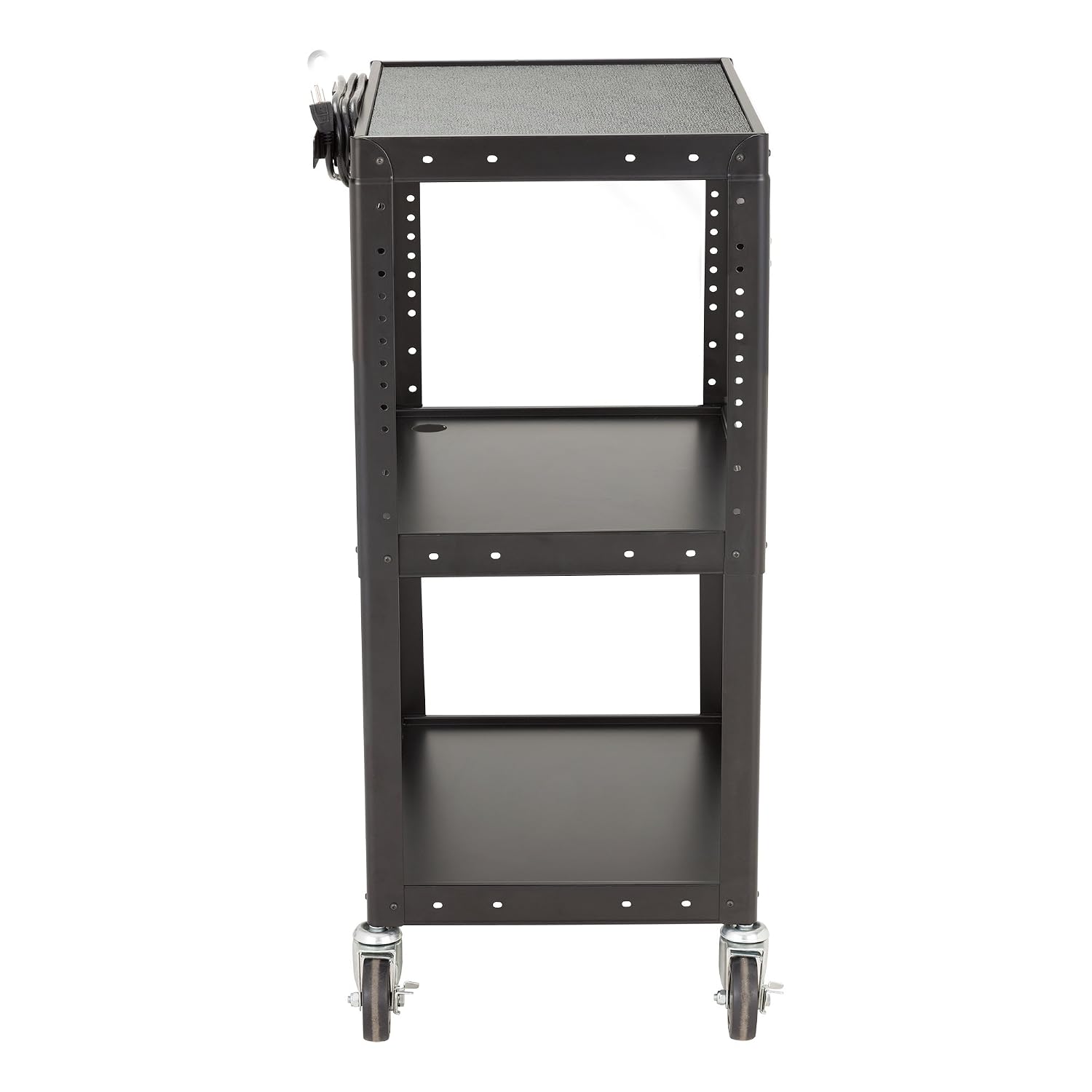 Norwood Commercial Furniture Adjustable Height Metal AV Cart with Electric Power Cord, Black