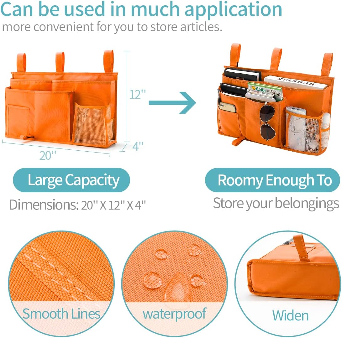 Bseash Bunk Bed Organizer, Bedside Caddy Hanging Bed Organizer Storage Bag 8 Pockets, for College Dorm Rooms Bed, Hospital Bed, Baby Bed Rails