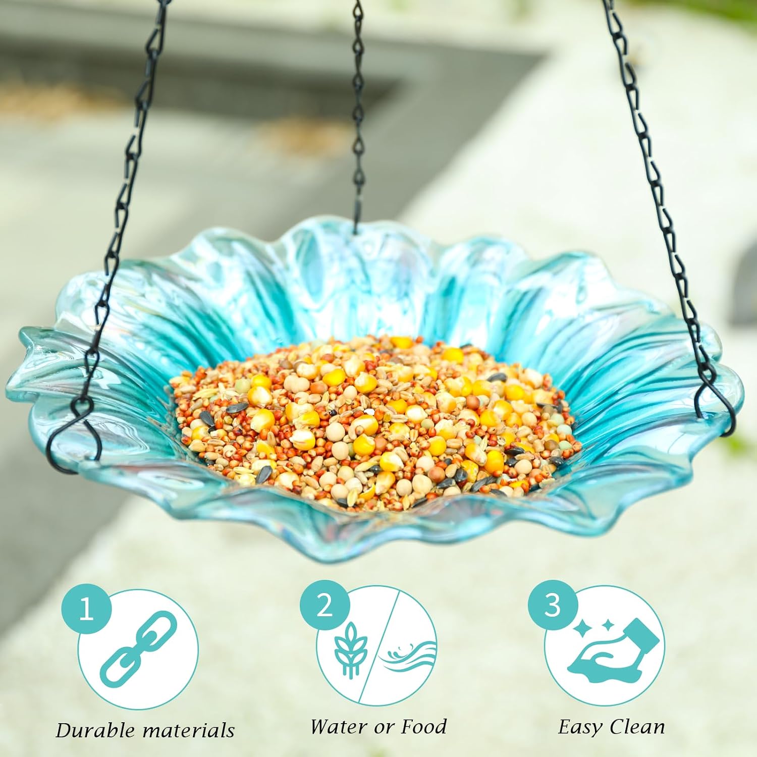 VCUTEKA Hanging Bird Baths Outdoor Glass Birdbath Feeder for Garden Decor