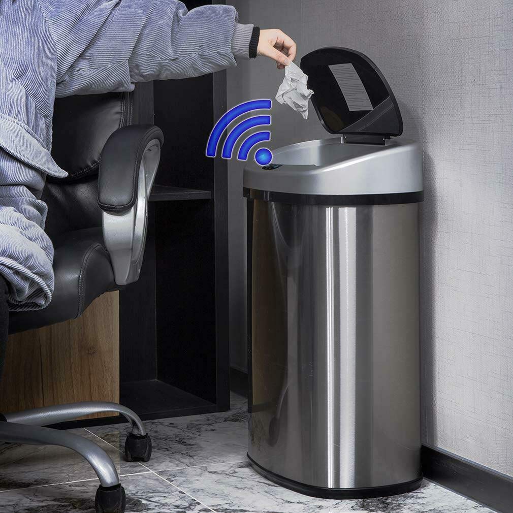 Dkeli 13 Gallon Automatic Motion Sensor Trash Can, Stainless Steel Touchless Kitchen Trash Can with Lid, 50L High-Capacity Office Bathroom Bedroom Garbage Bin